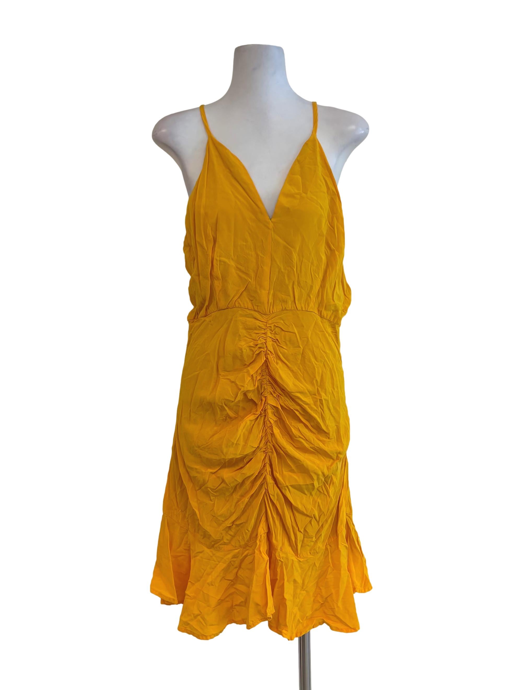 Mango Yellow Ruched Cami Dress