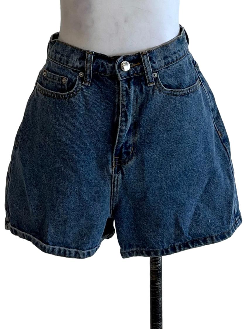 Blue Denim High-Waisted Shorts