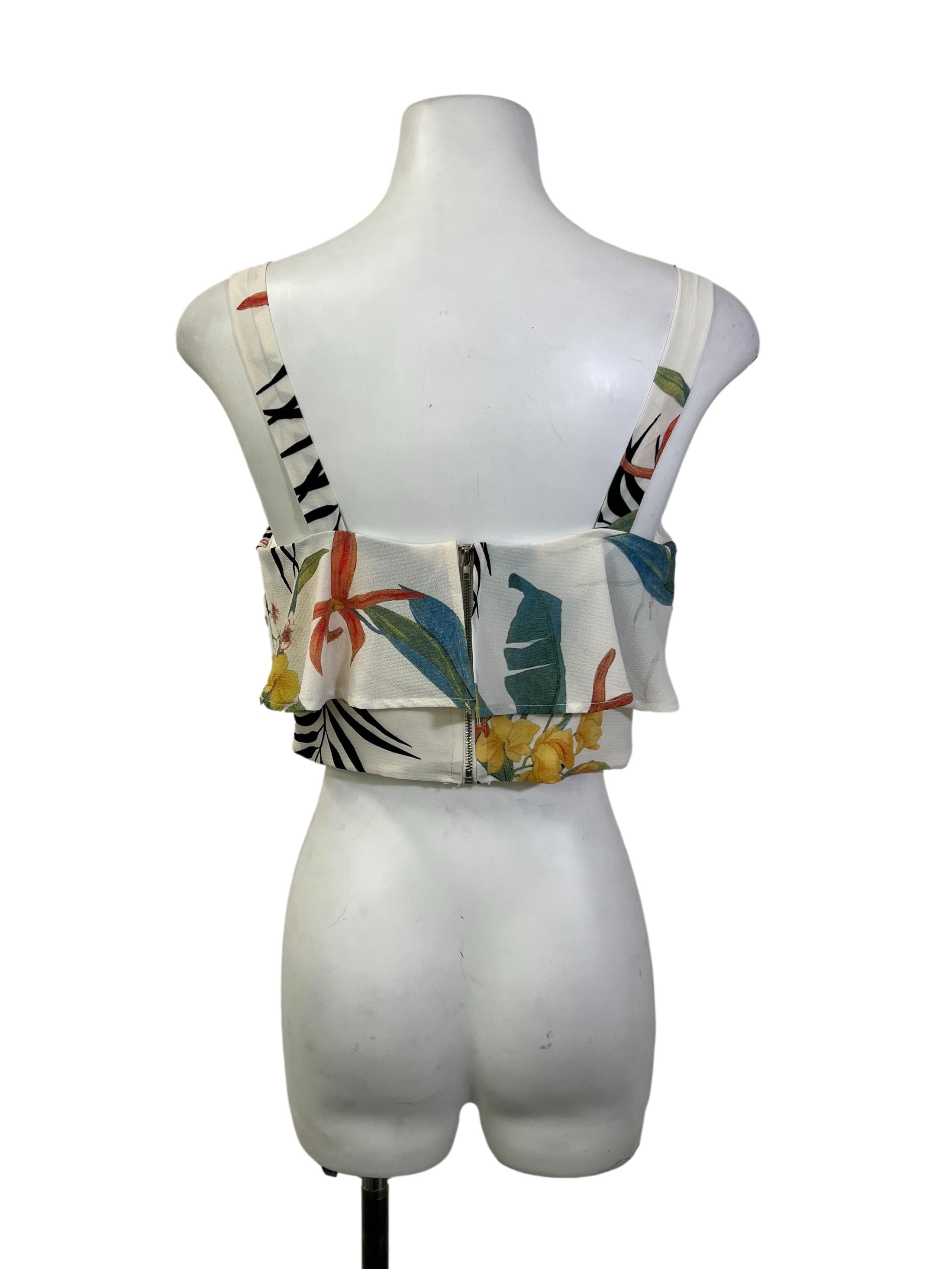 White Tropical Print Tank Top