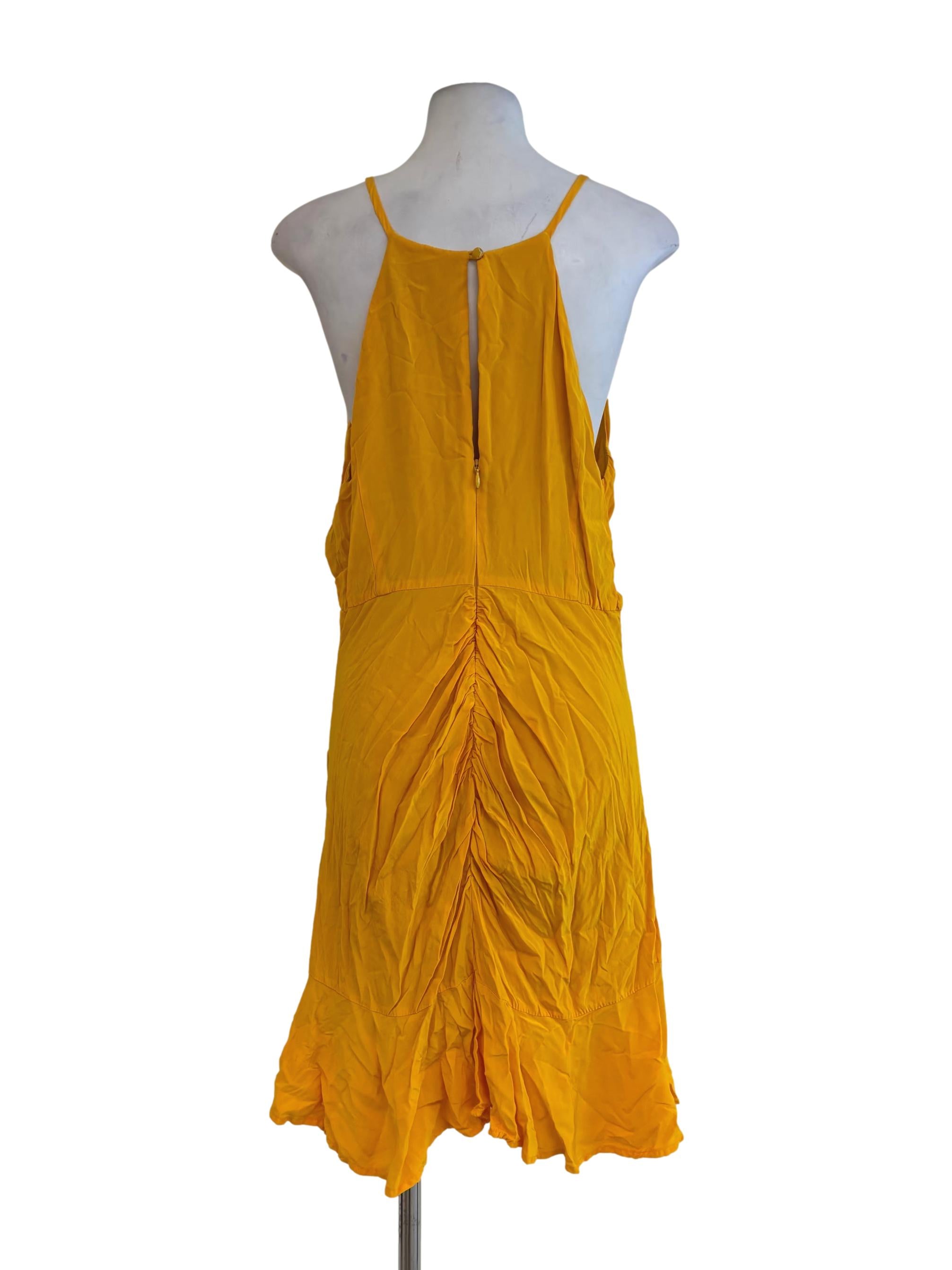 Mango Yellow Ruched Cami Dress