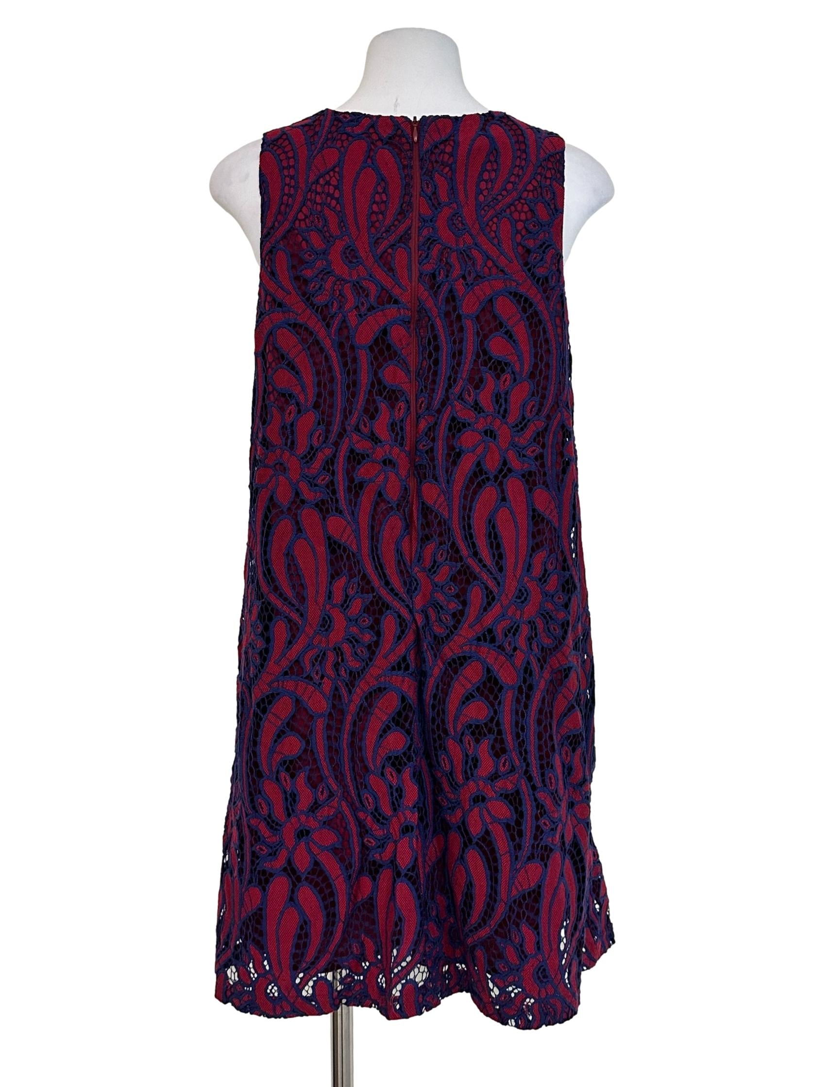 Crimson Red Lace Pattern Dress