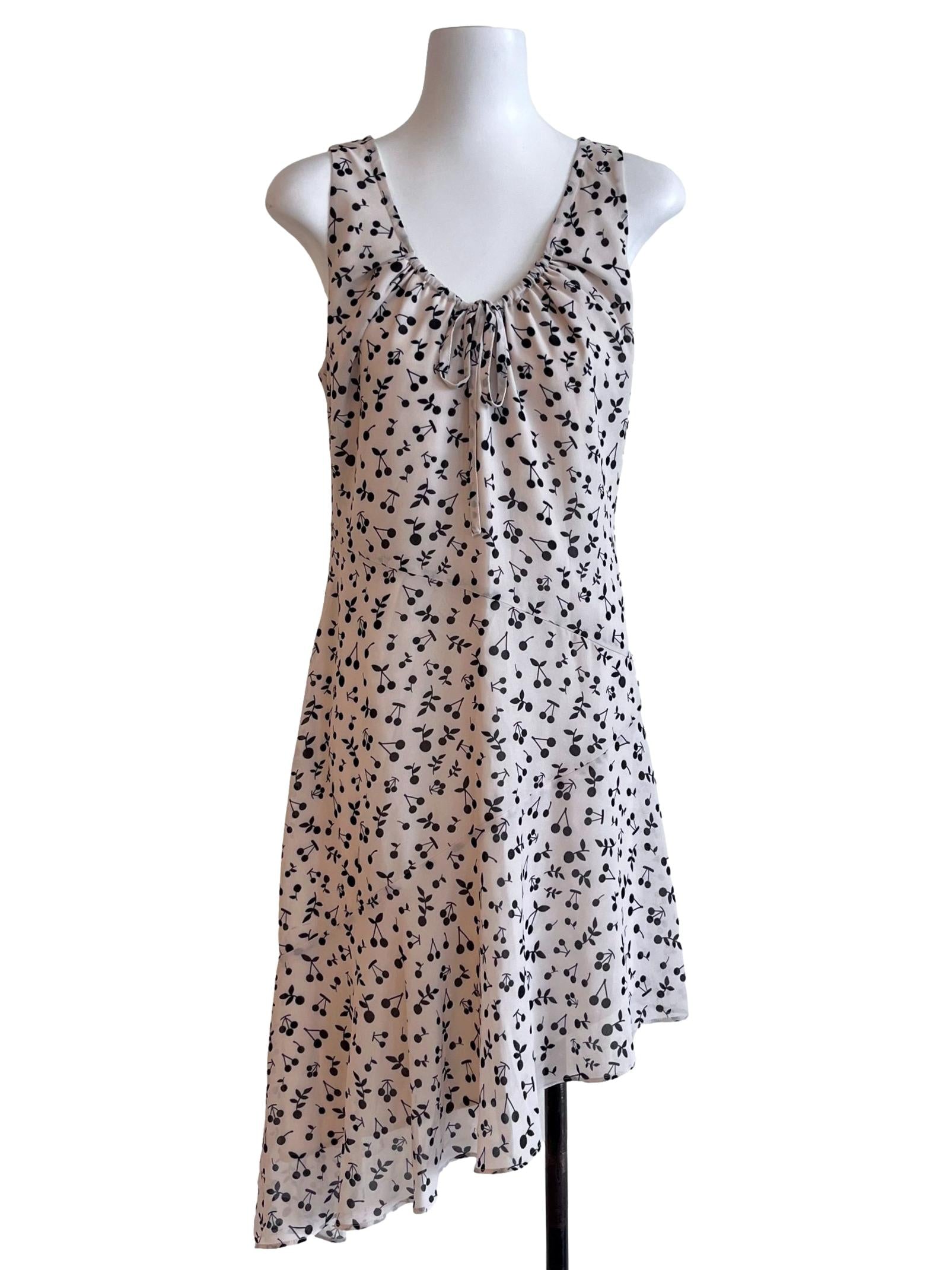 Ivory Beige Cherry Blossom Print Empire Dress
