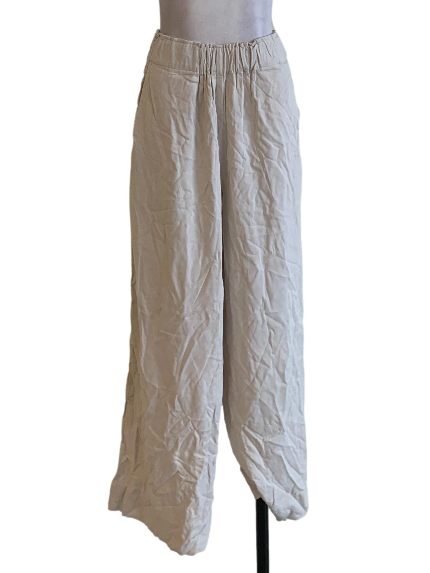Beige Elastic Waistband Formal Pants