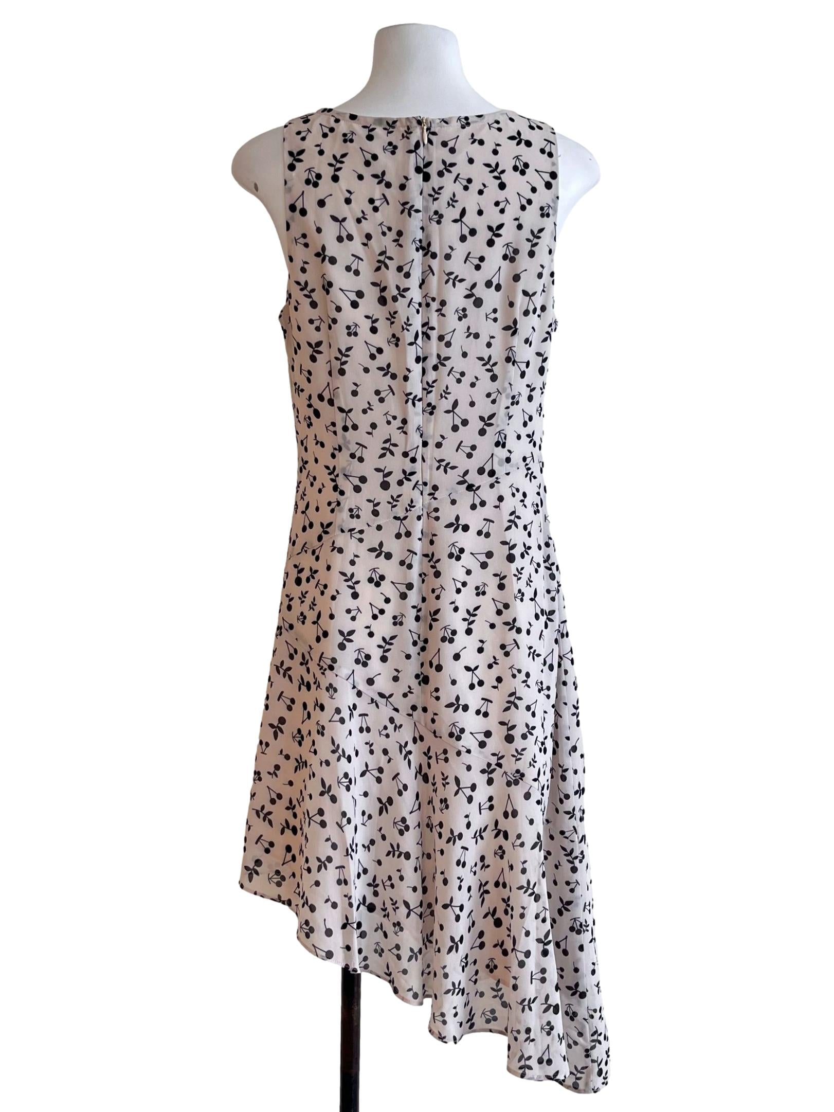 Ivory Beige Cherry Blossom Print Empire Dress