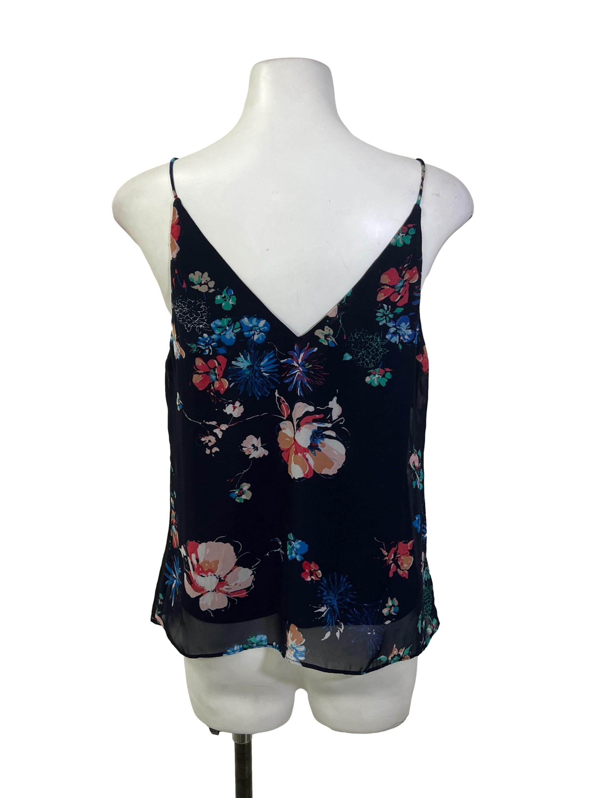 Navy Blue Floral Tank Top
