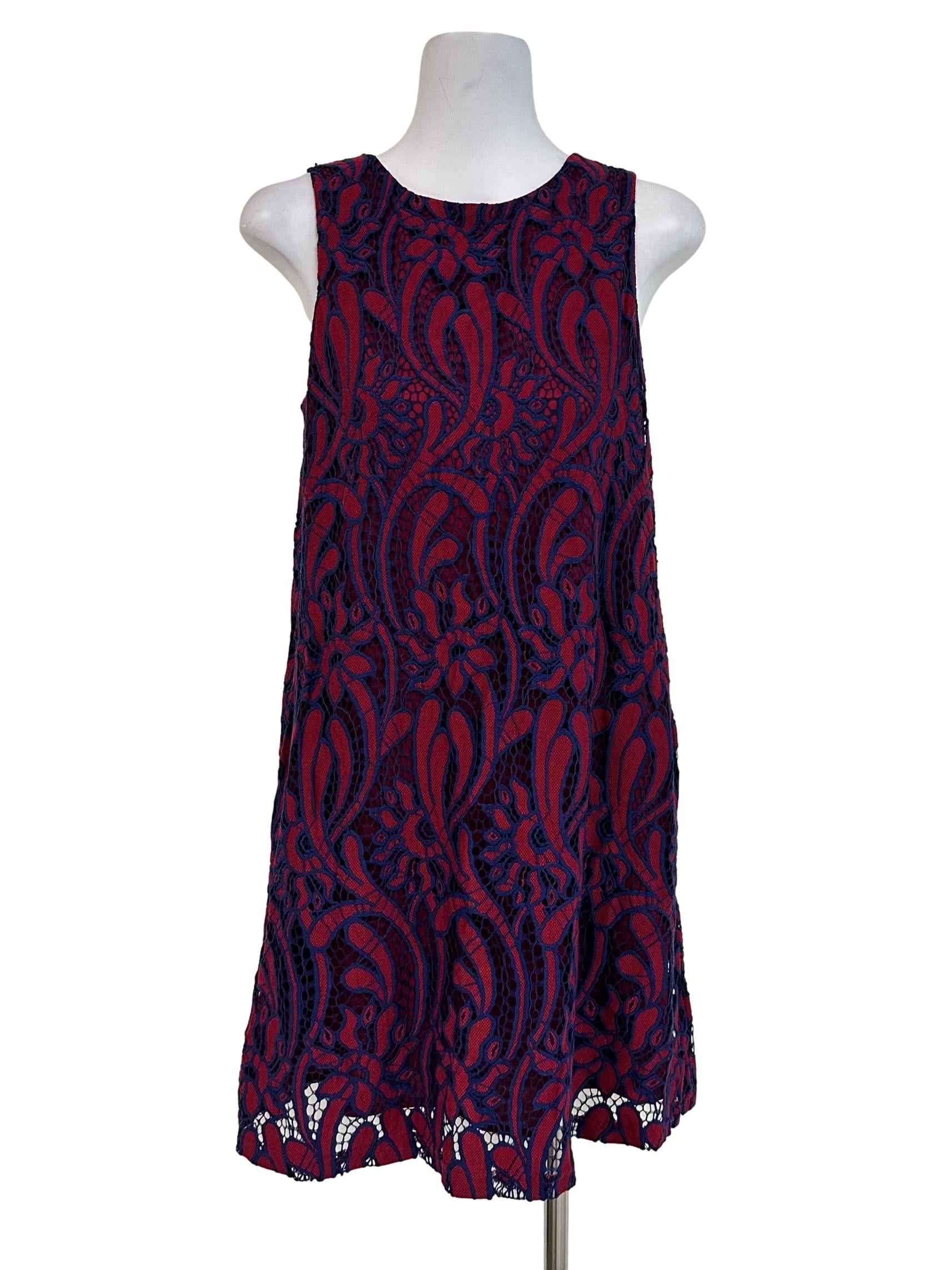 Crimson Red Lace Pattern Dress