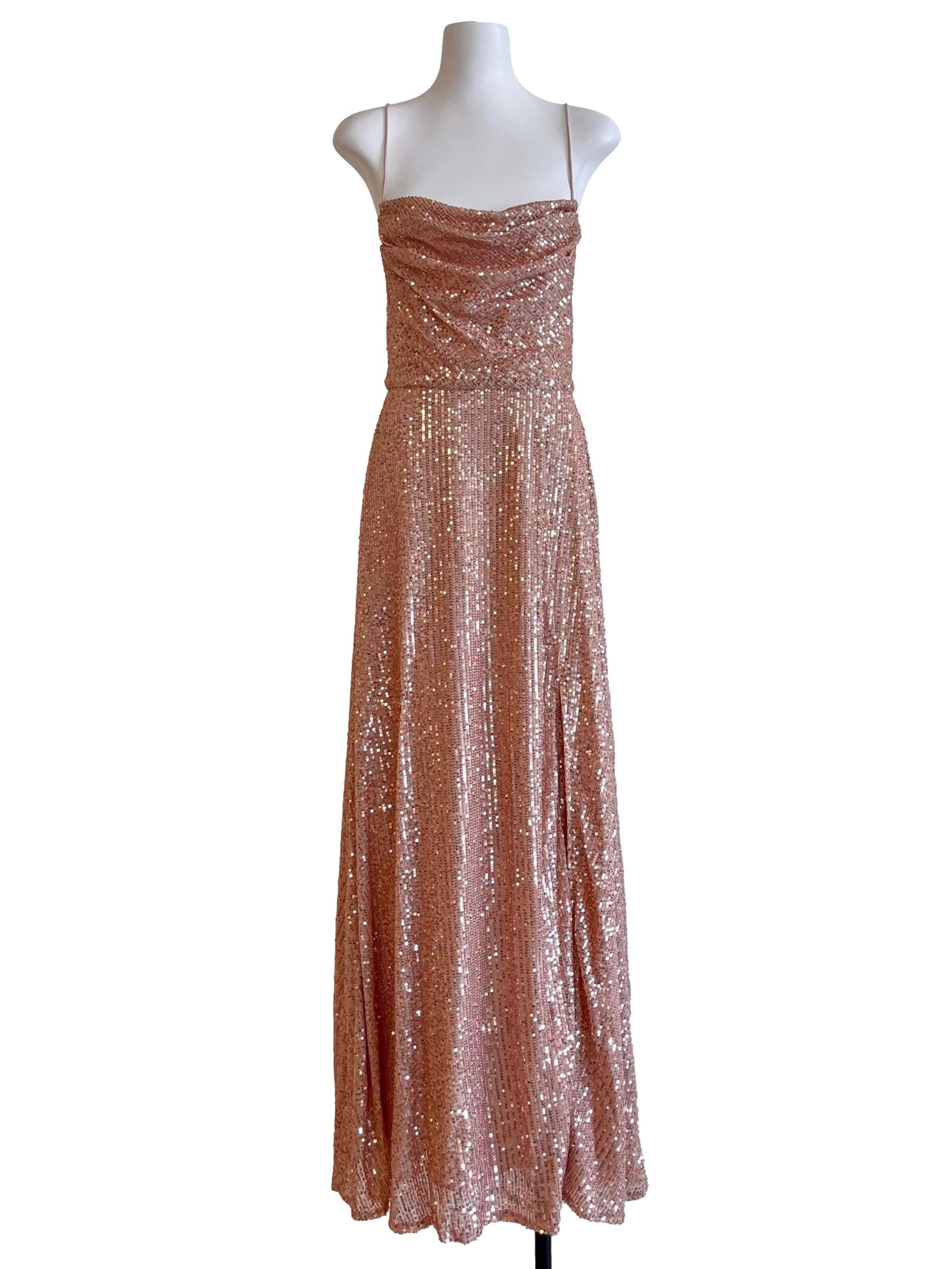 Salmon Peach Halter Glitter Maxi Dress