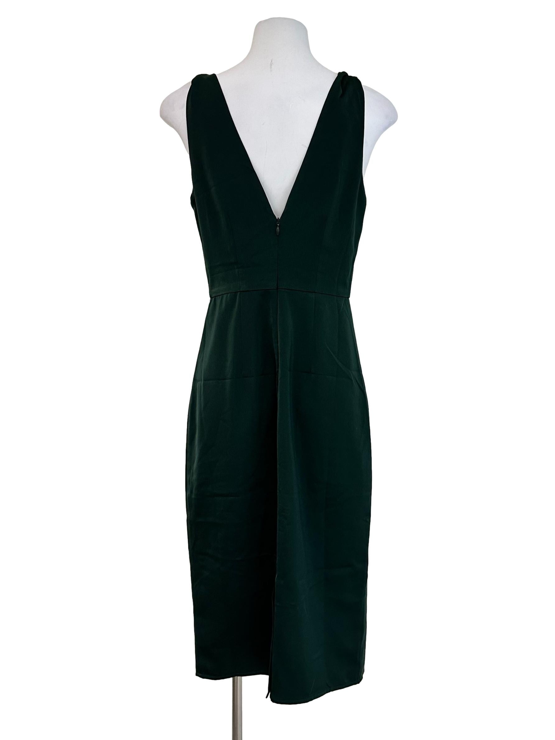 Pine Green Satin Midi Dress