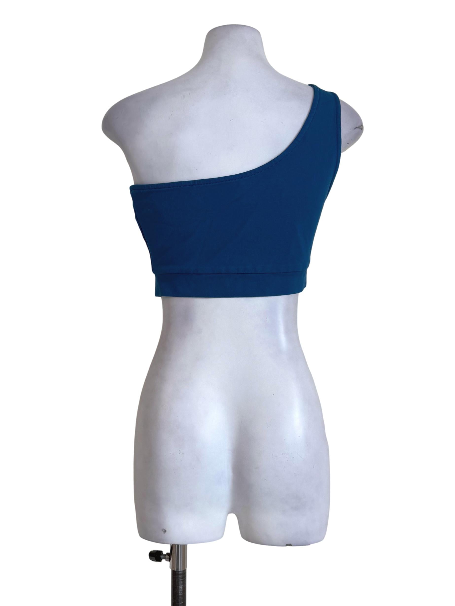 Muted Blue T Shoulder Crop Top YHF