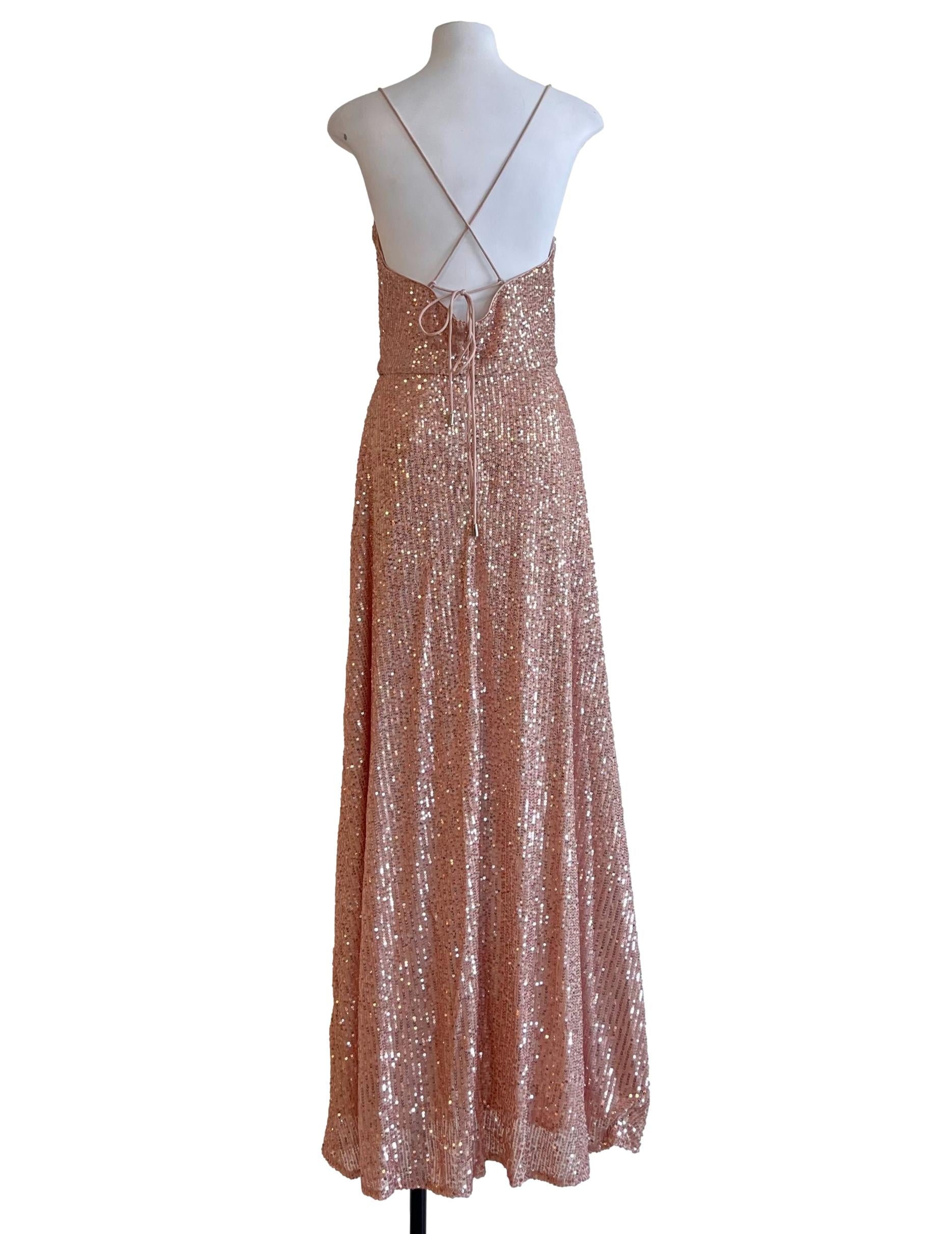 Salmon Peach Halter Glitter Maxi Dress
