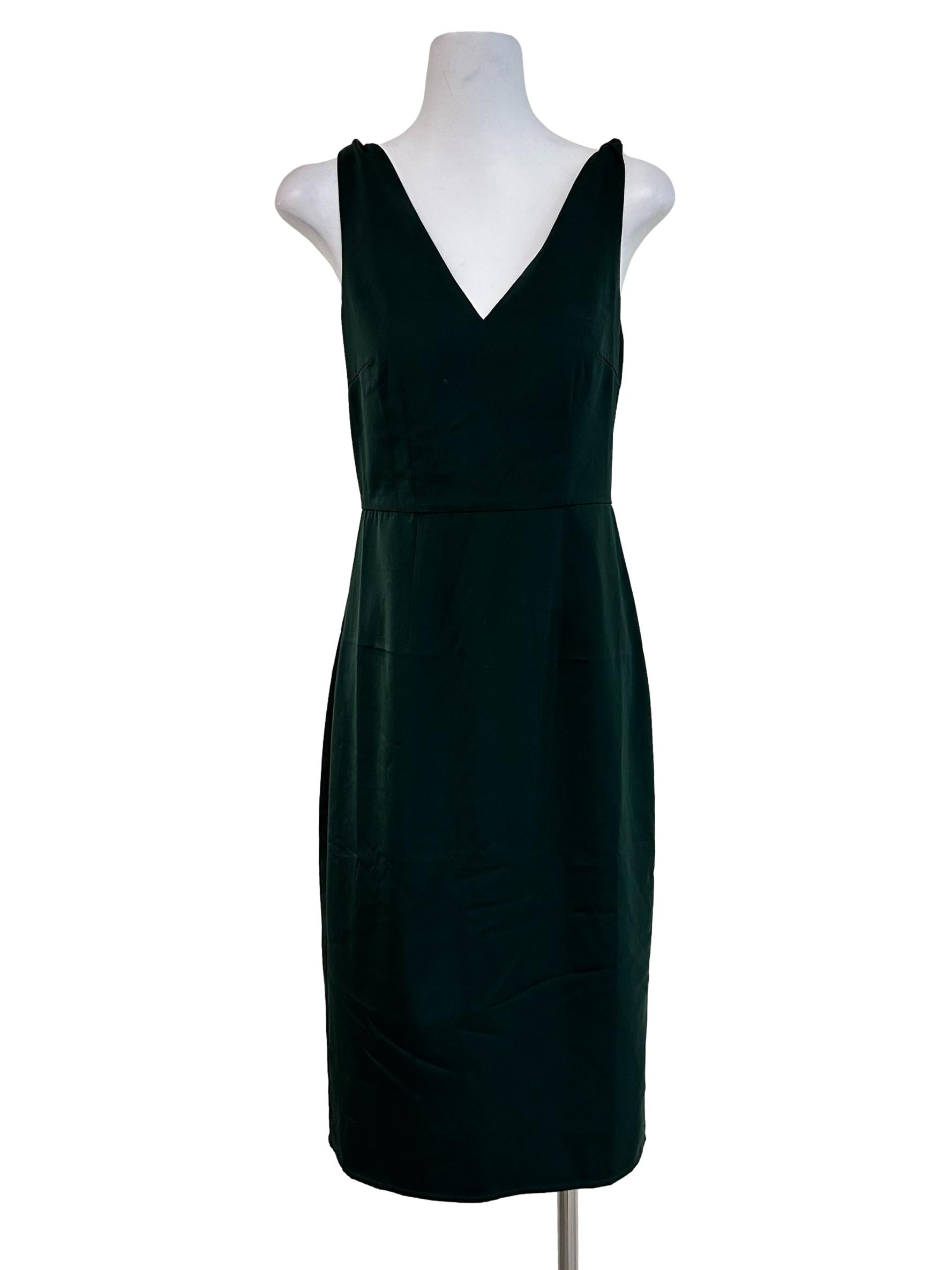 Pine Green Satin Midi Dress