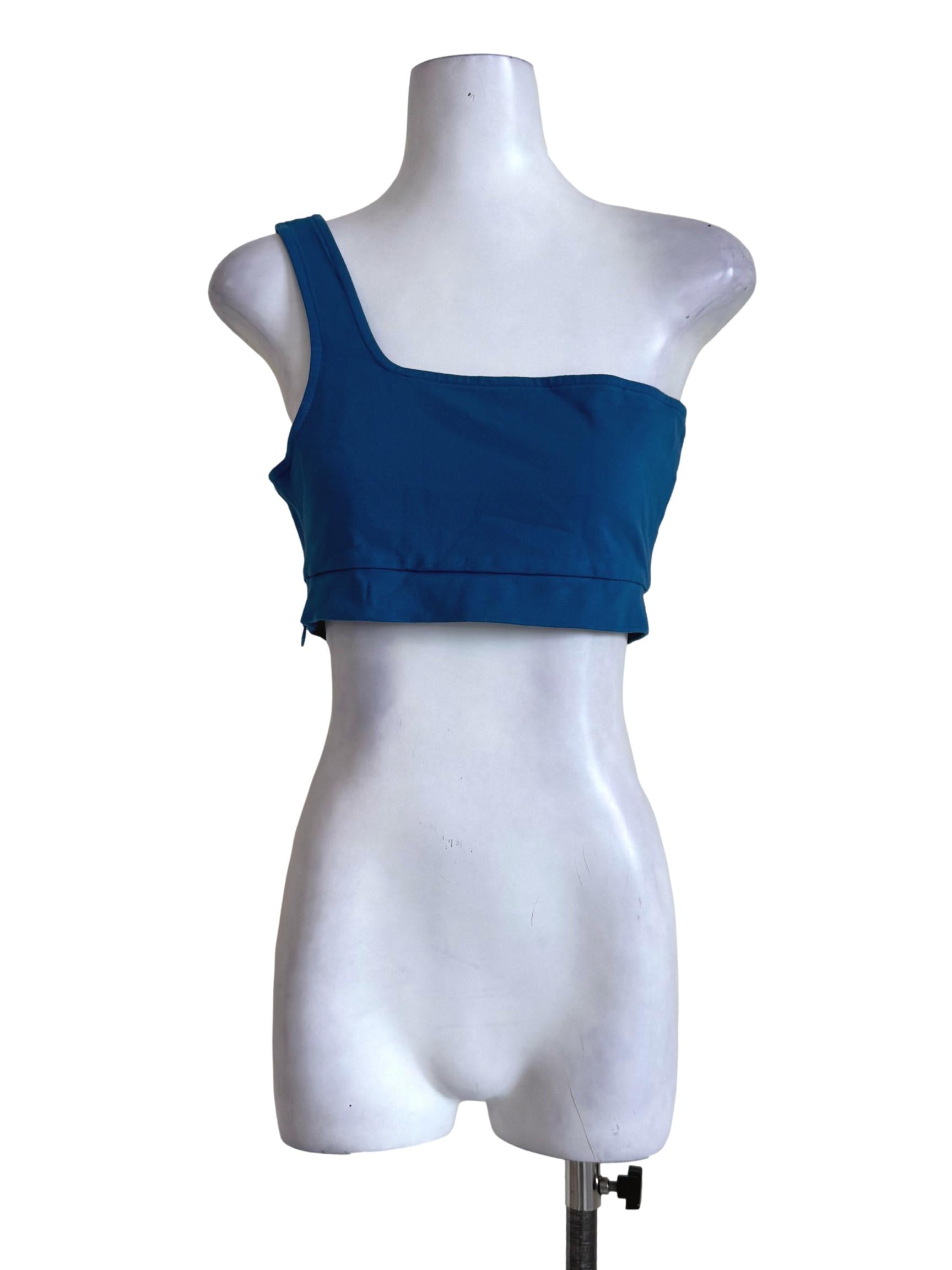 Muted Blue T Shoulder Crop Top YHF