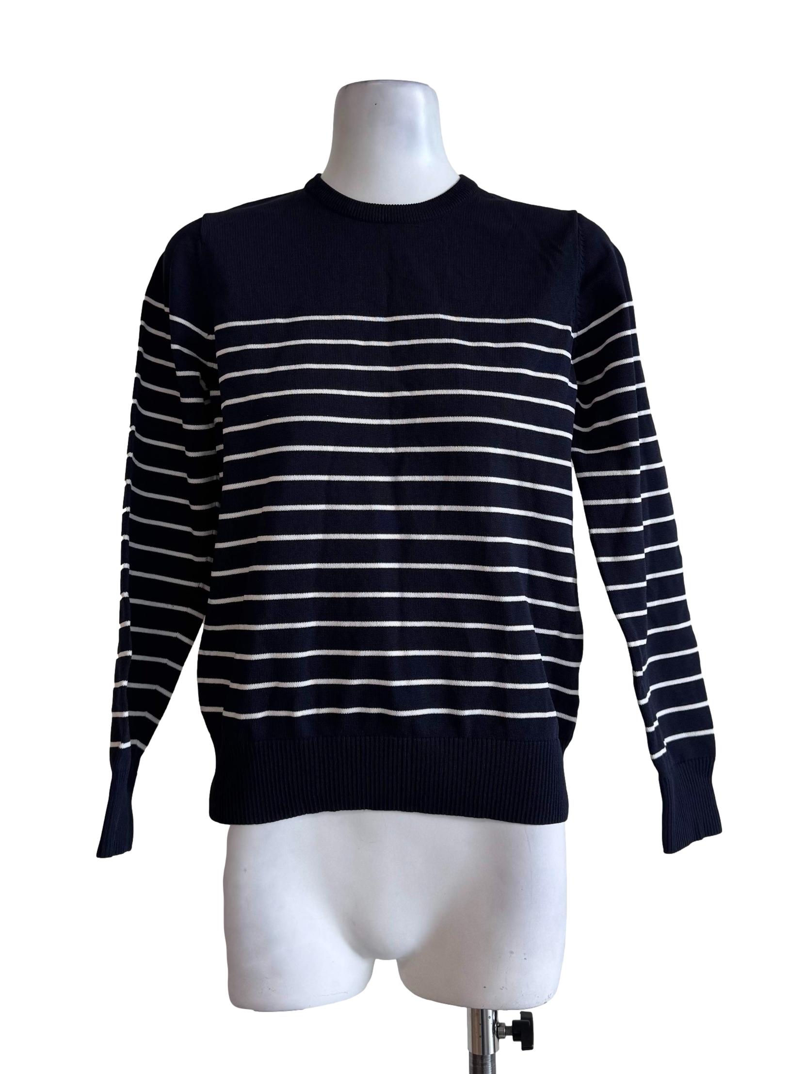 Navy Blue Stripes Long Sleeve Top