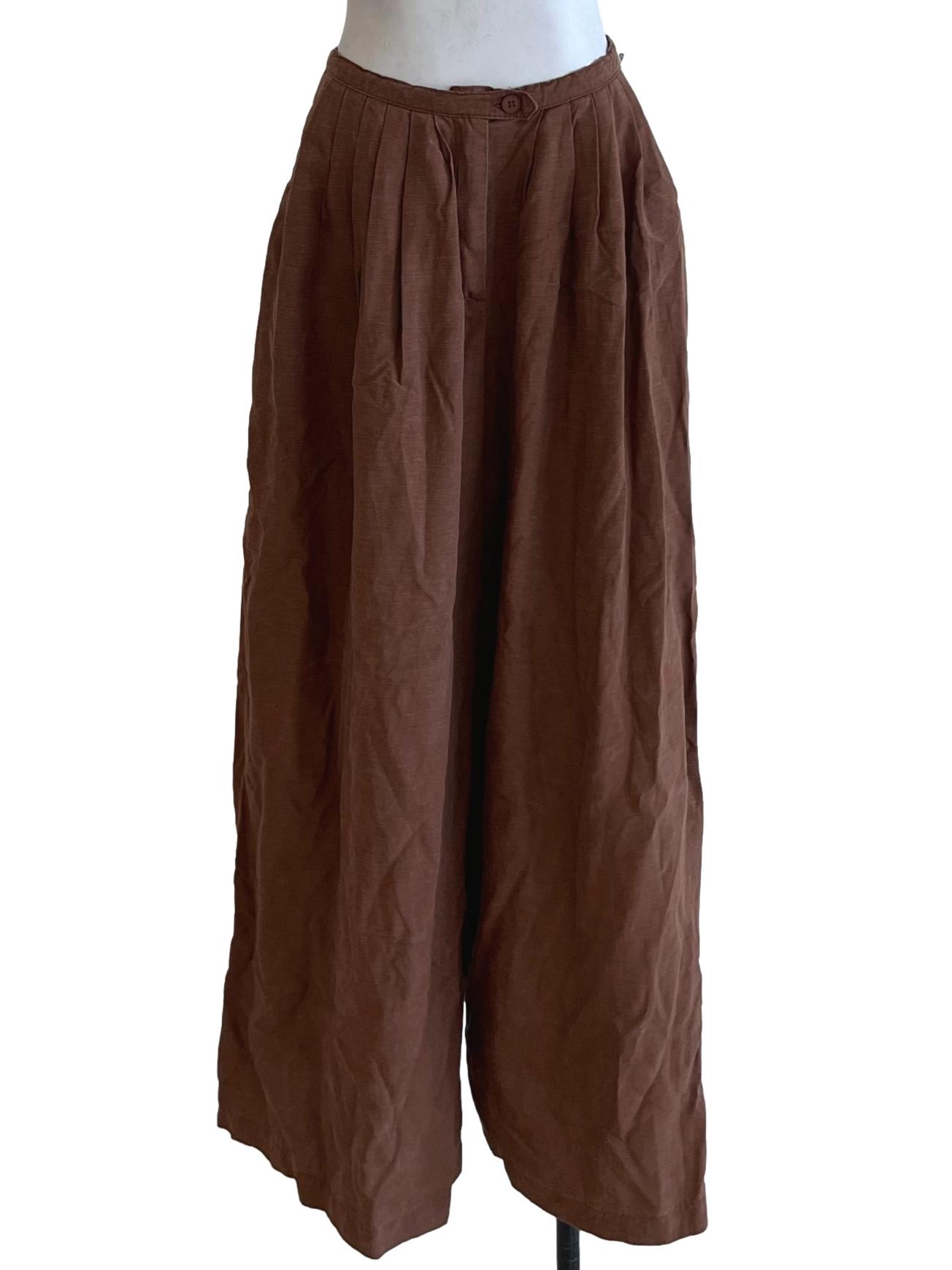 Brown Plain Wide Leg Pants
