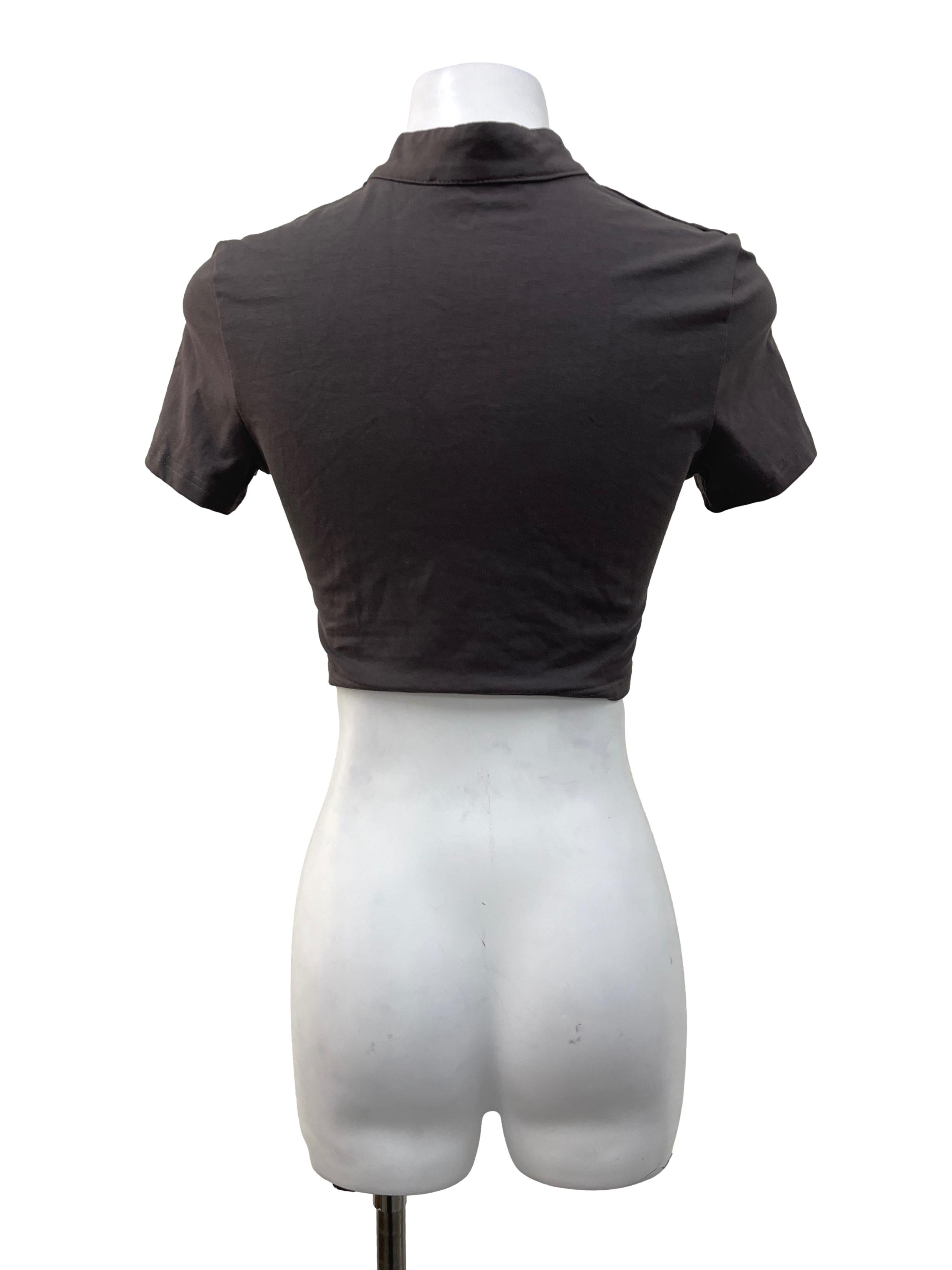 Grey Mandarin Collar Cropped Top