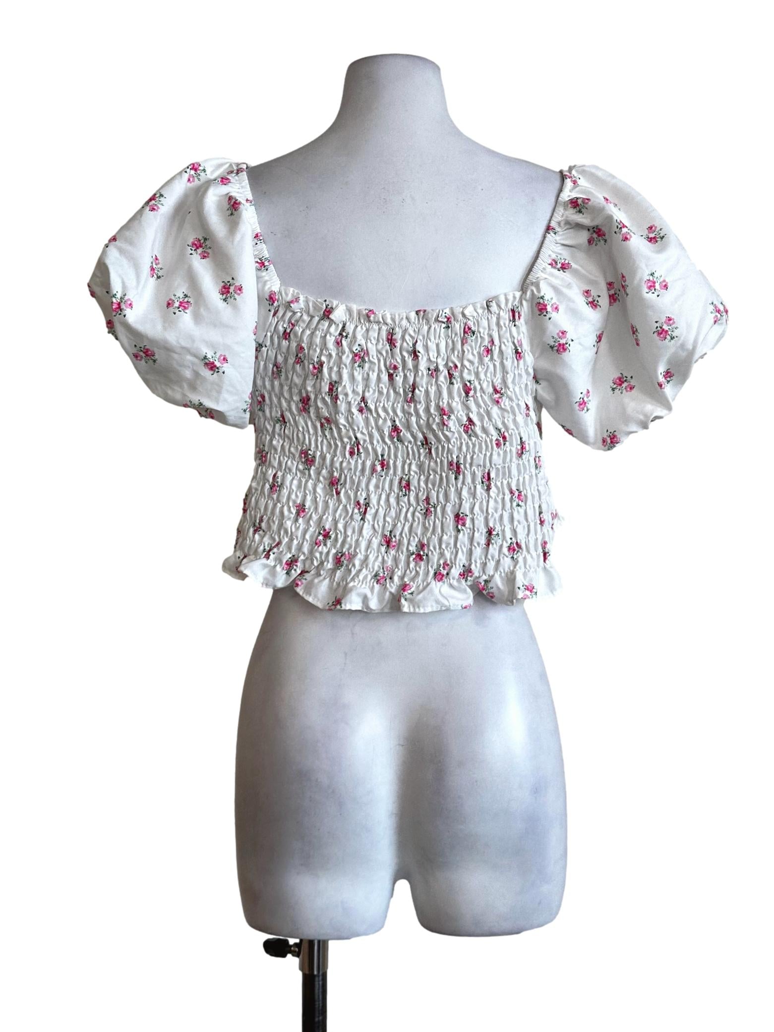 White Flower Printed Crop Top
