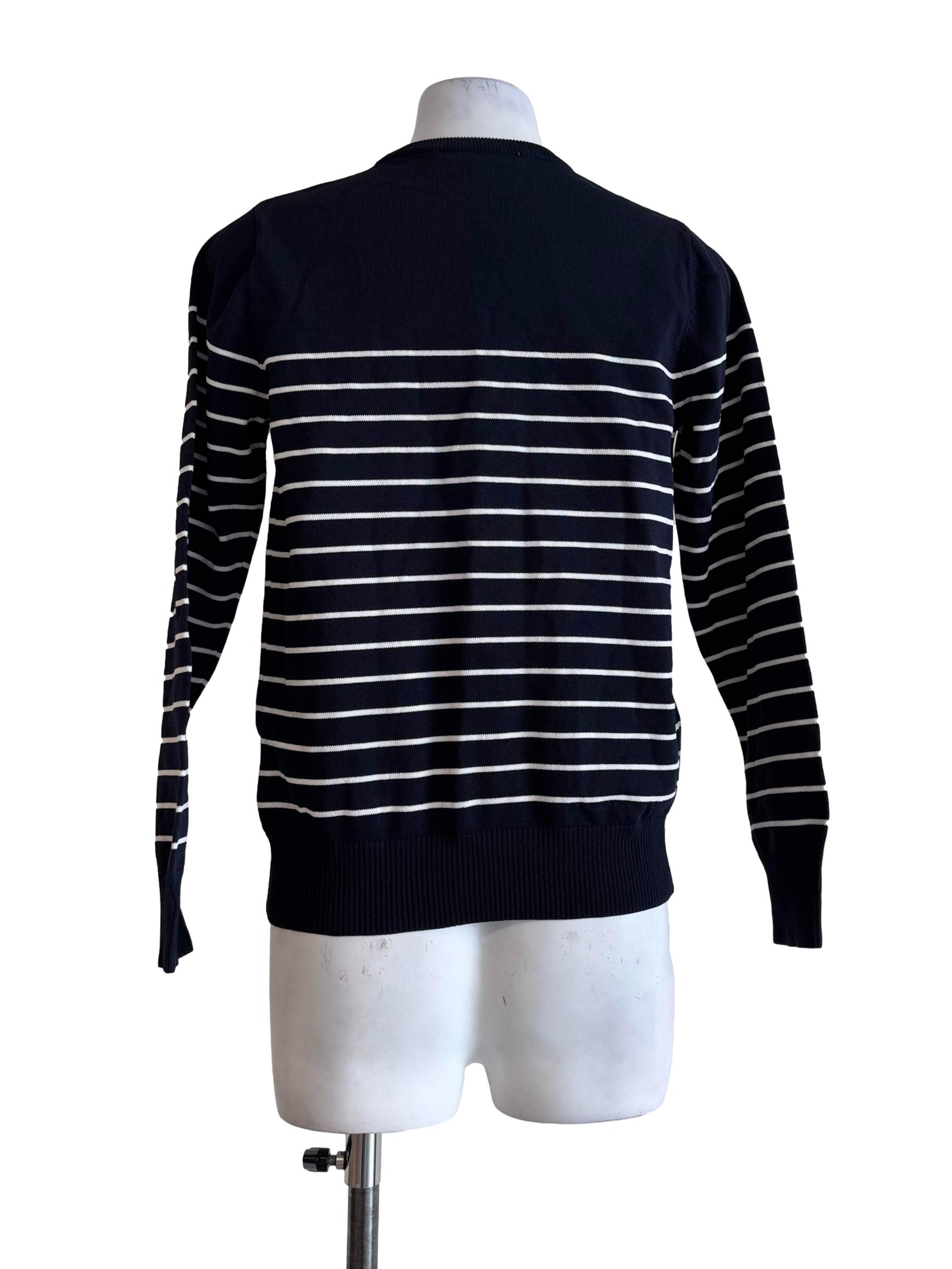 Navy Blue Stripes Long Sleeve Top