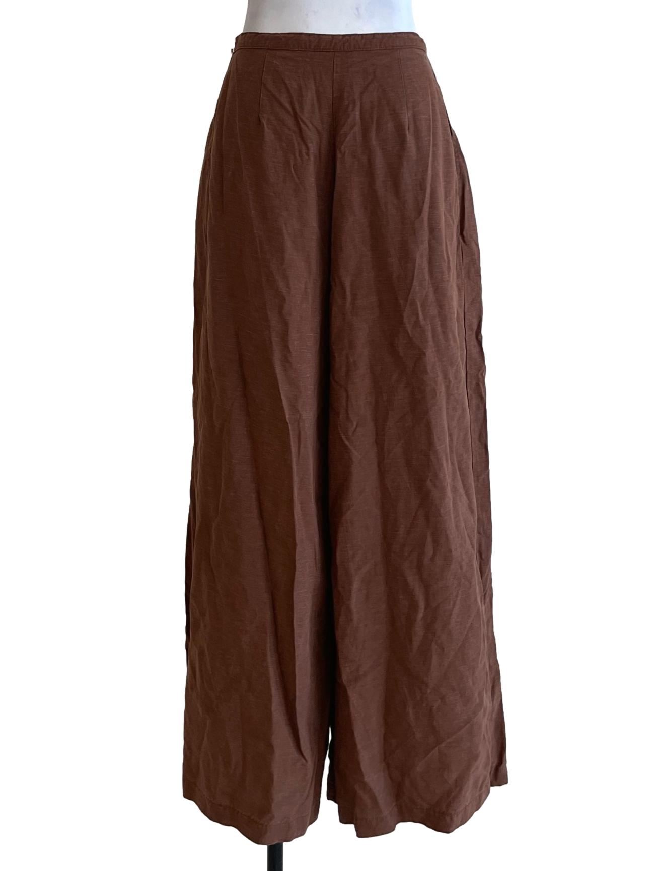 Brown Plain Wide Leg Pants