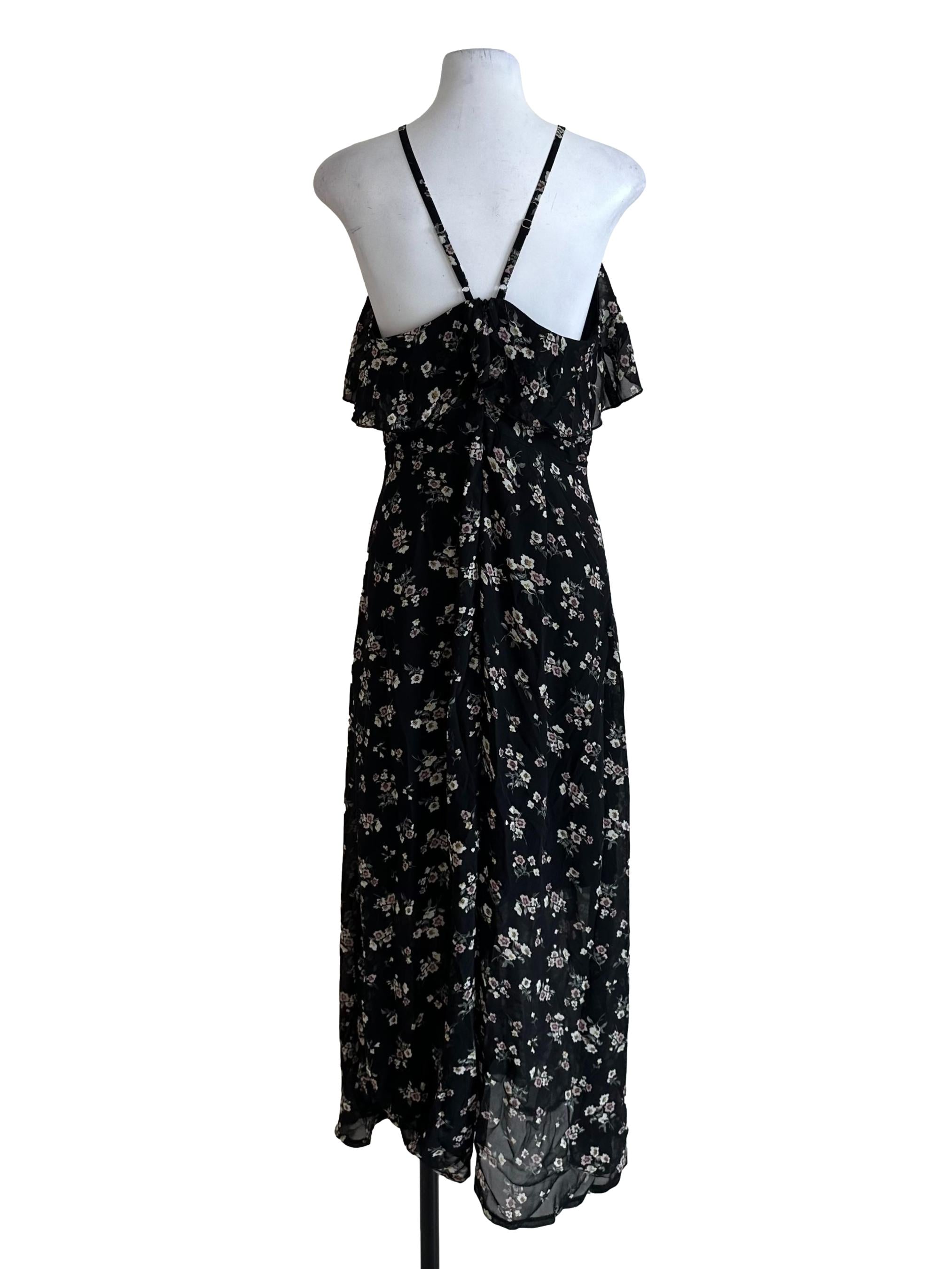 Raven Black Chiffon Pattern Halter Dress