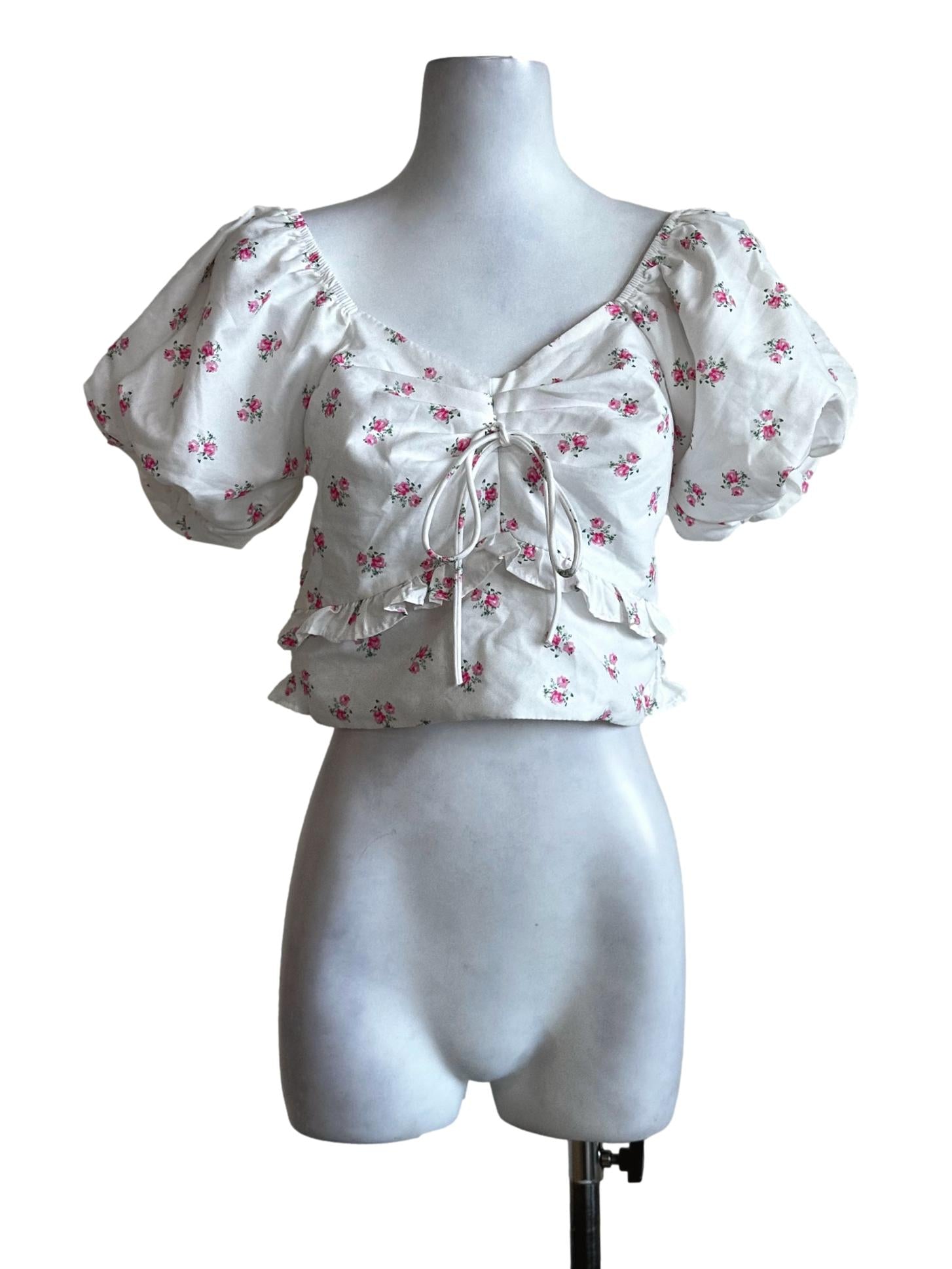 White Flower Printed Crop Top