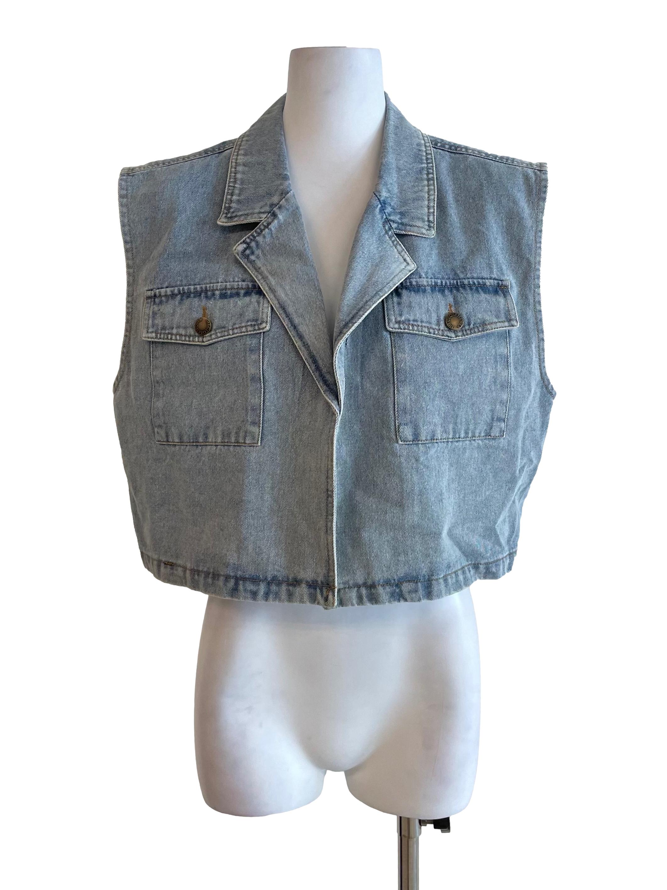 Light Stone No Button Denim Crop Jacket