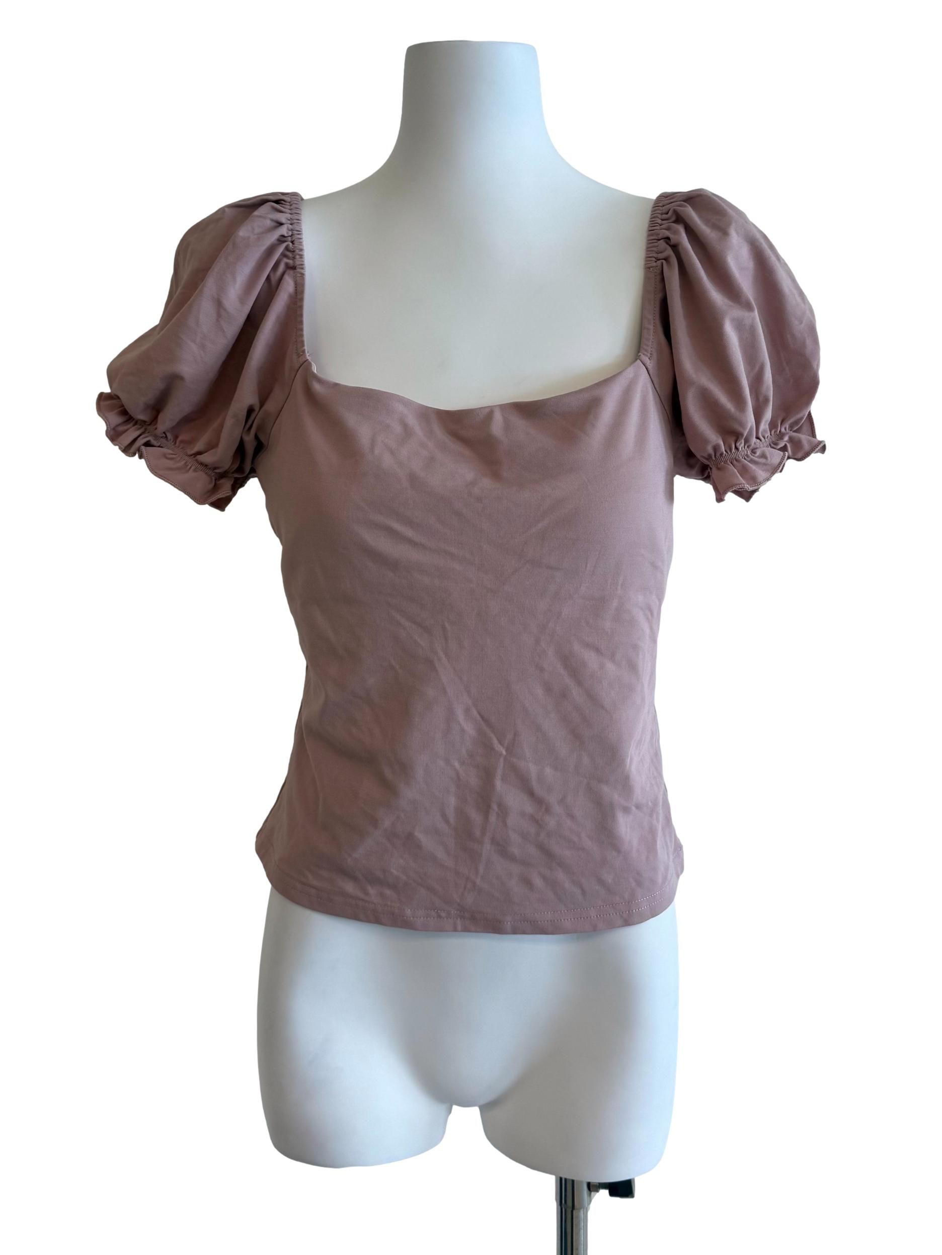 Nude Pink Puff Sleeves Top