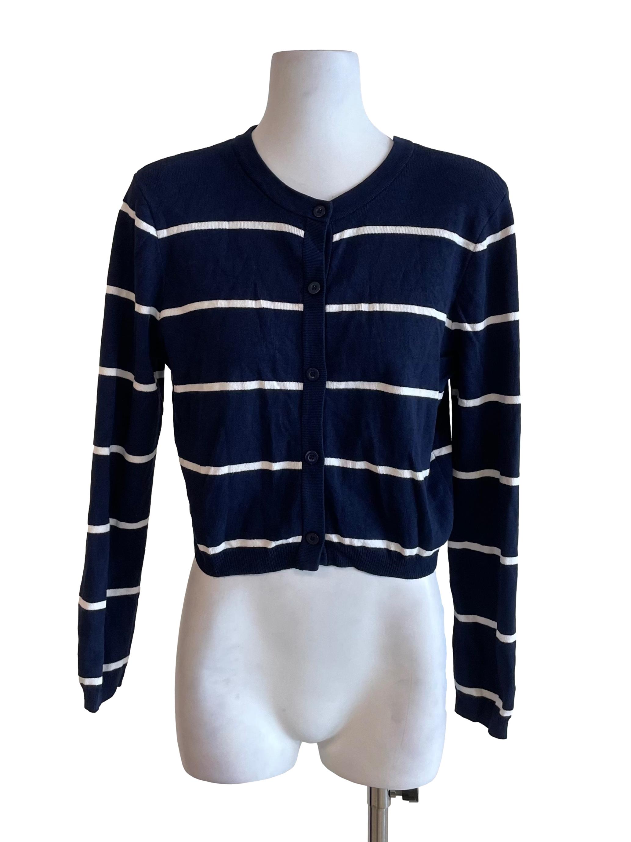 Navy Bengal Stripe Round Neck Cardigan