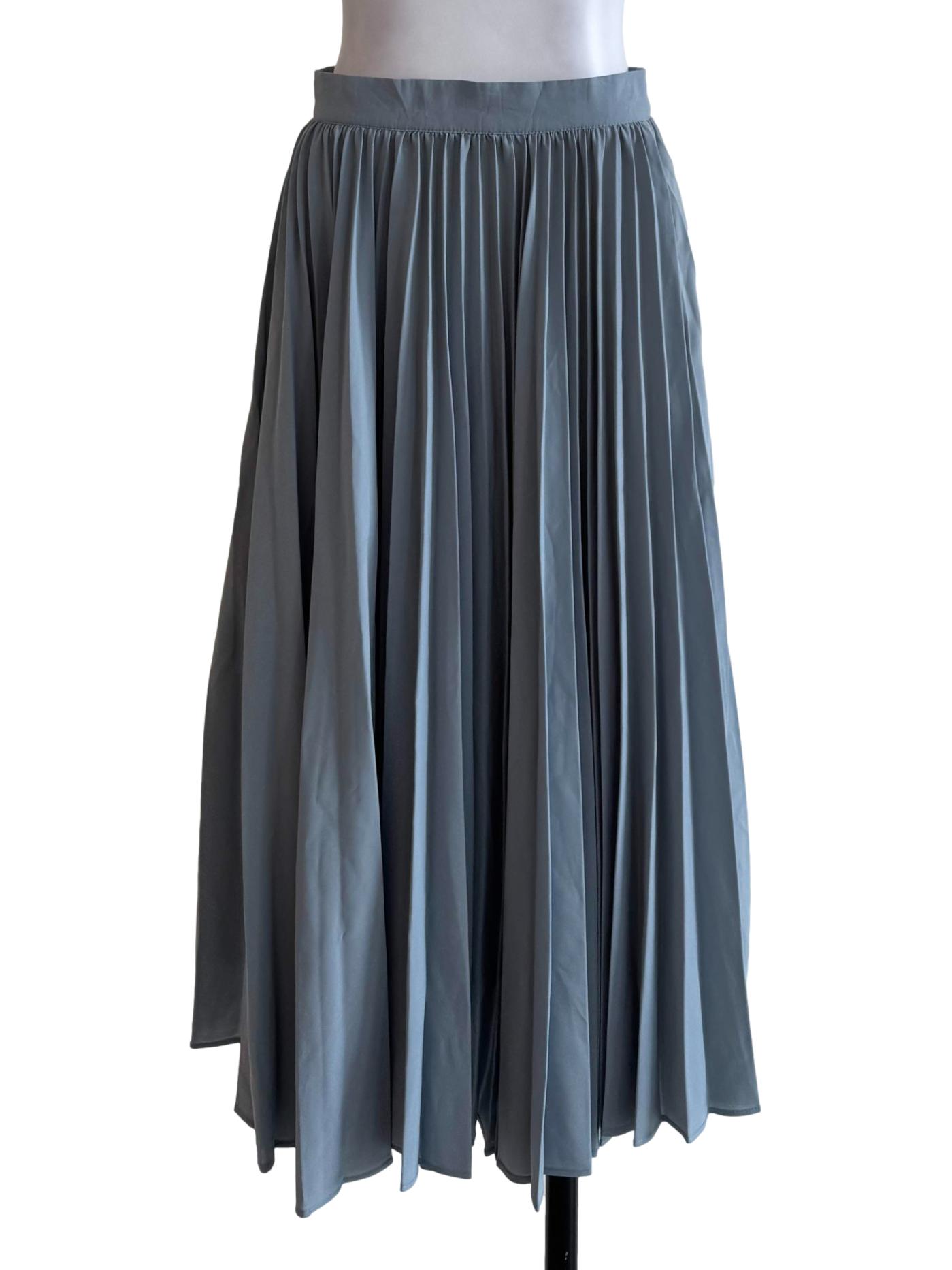 Smoke Blue Pleated A-Line Skirt