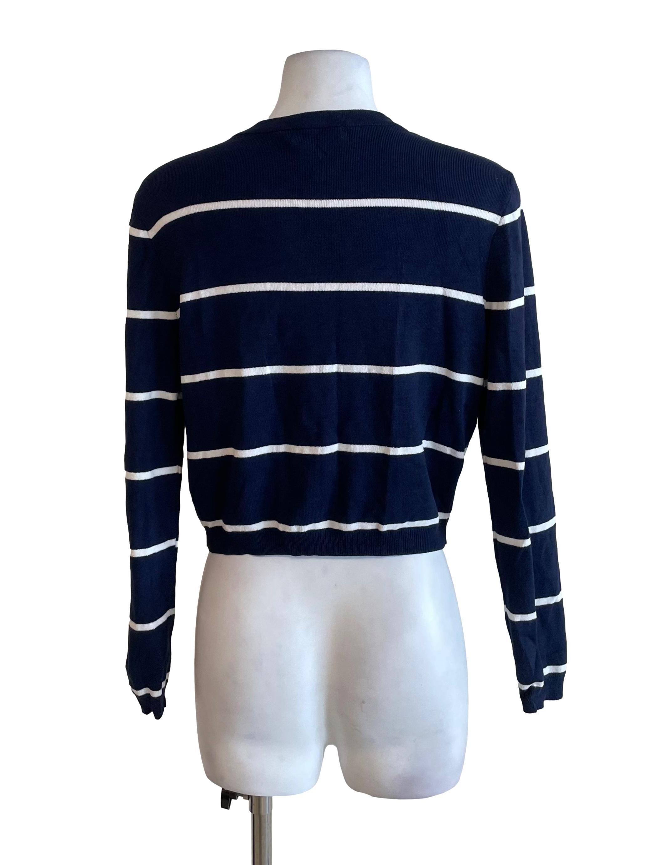 Navy Bengal Stripe Round Neck Cardigan