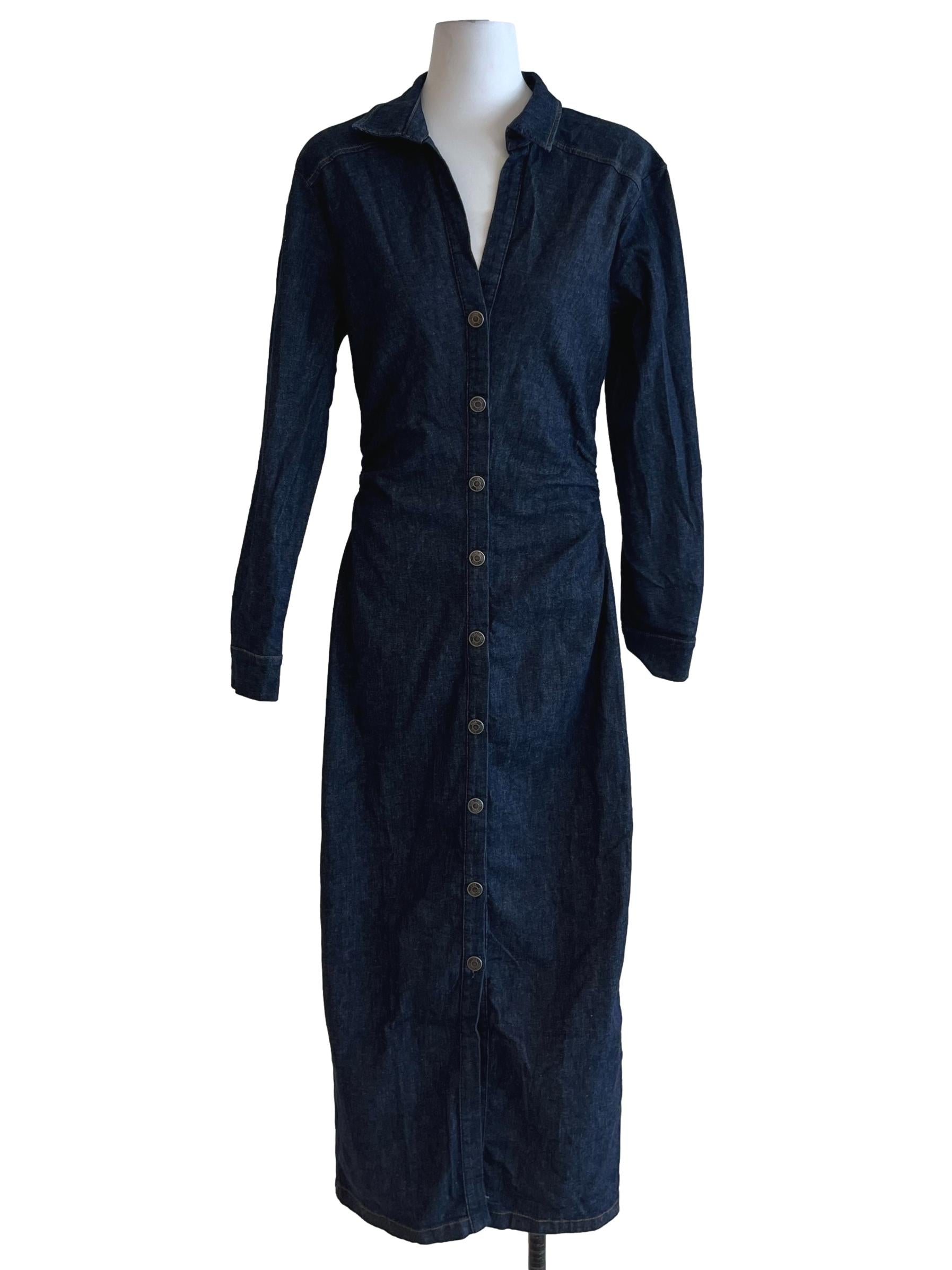 Navy Blue Denim Wing Collar Shirt Dress