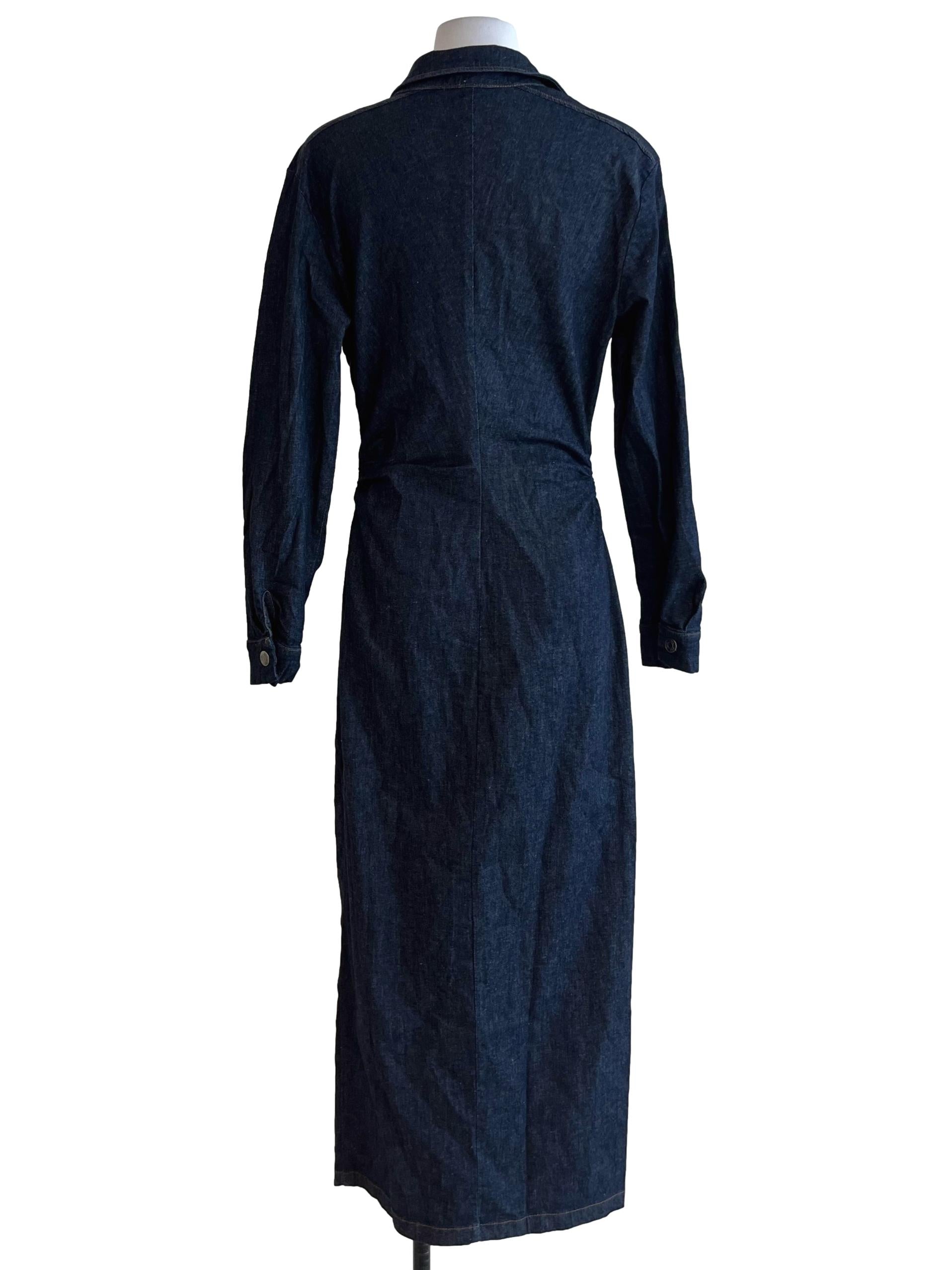 Navy Blue Denim Wing Collar Shirt Dress