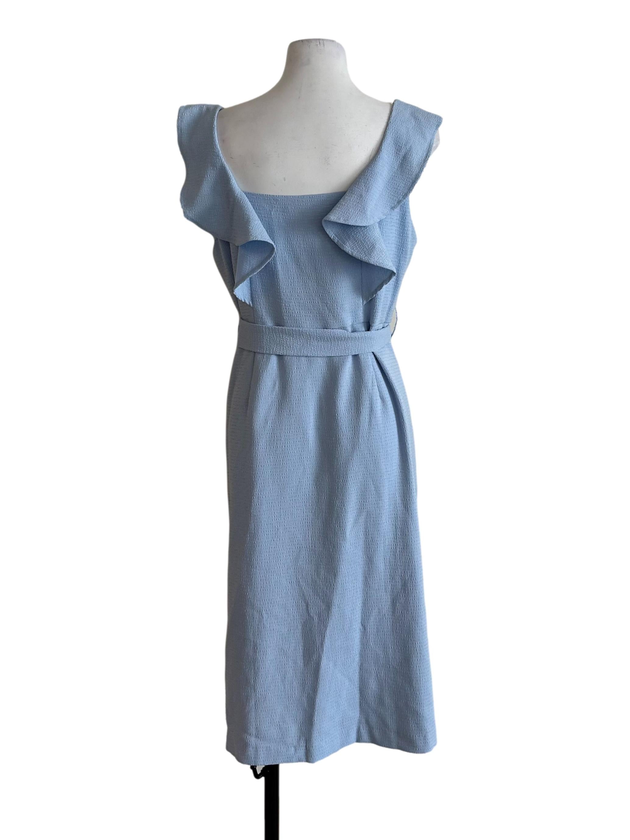 Baby Blue Square Neck Ruffle Textured Dress