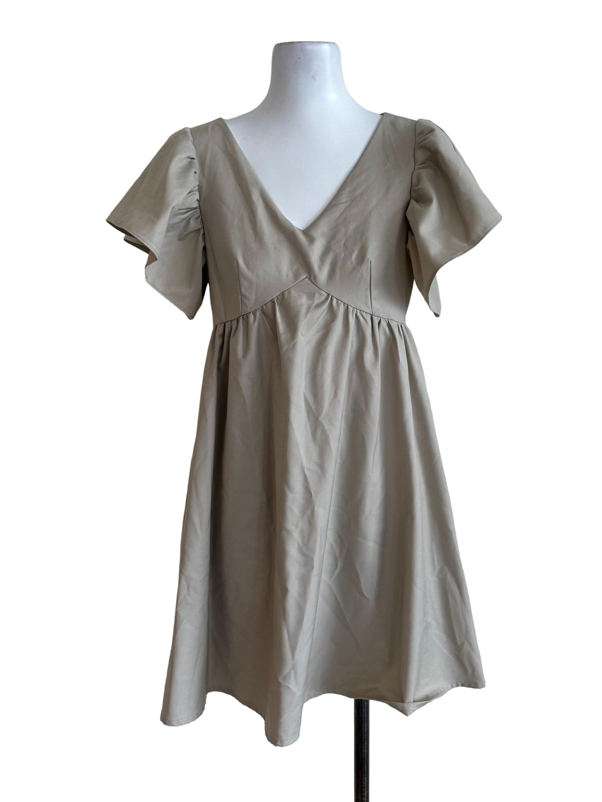 Latte Beige V Neck A Line Dress