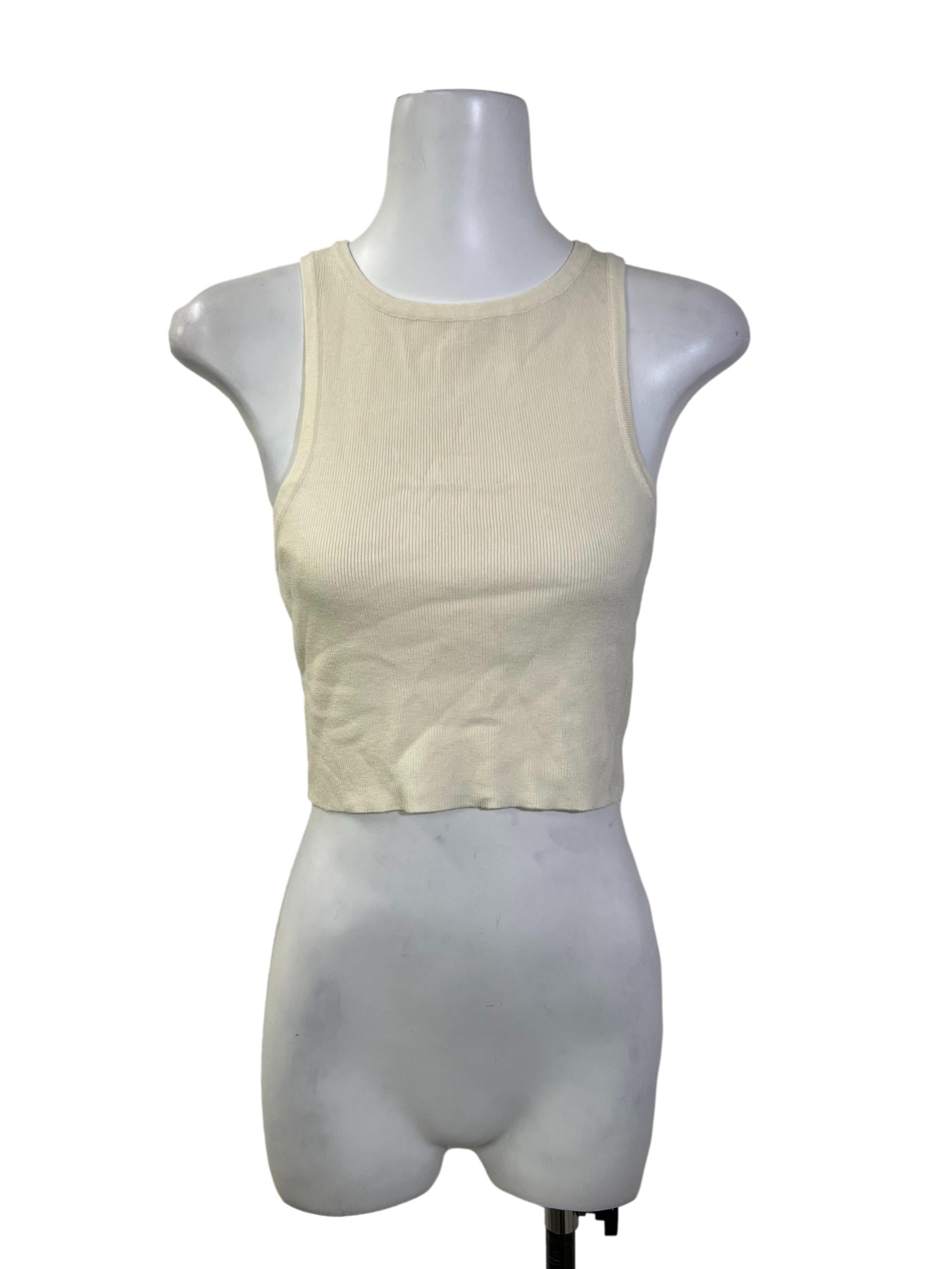 Cream Knitted Ribbed Halter Top