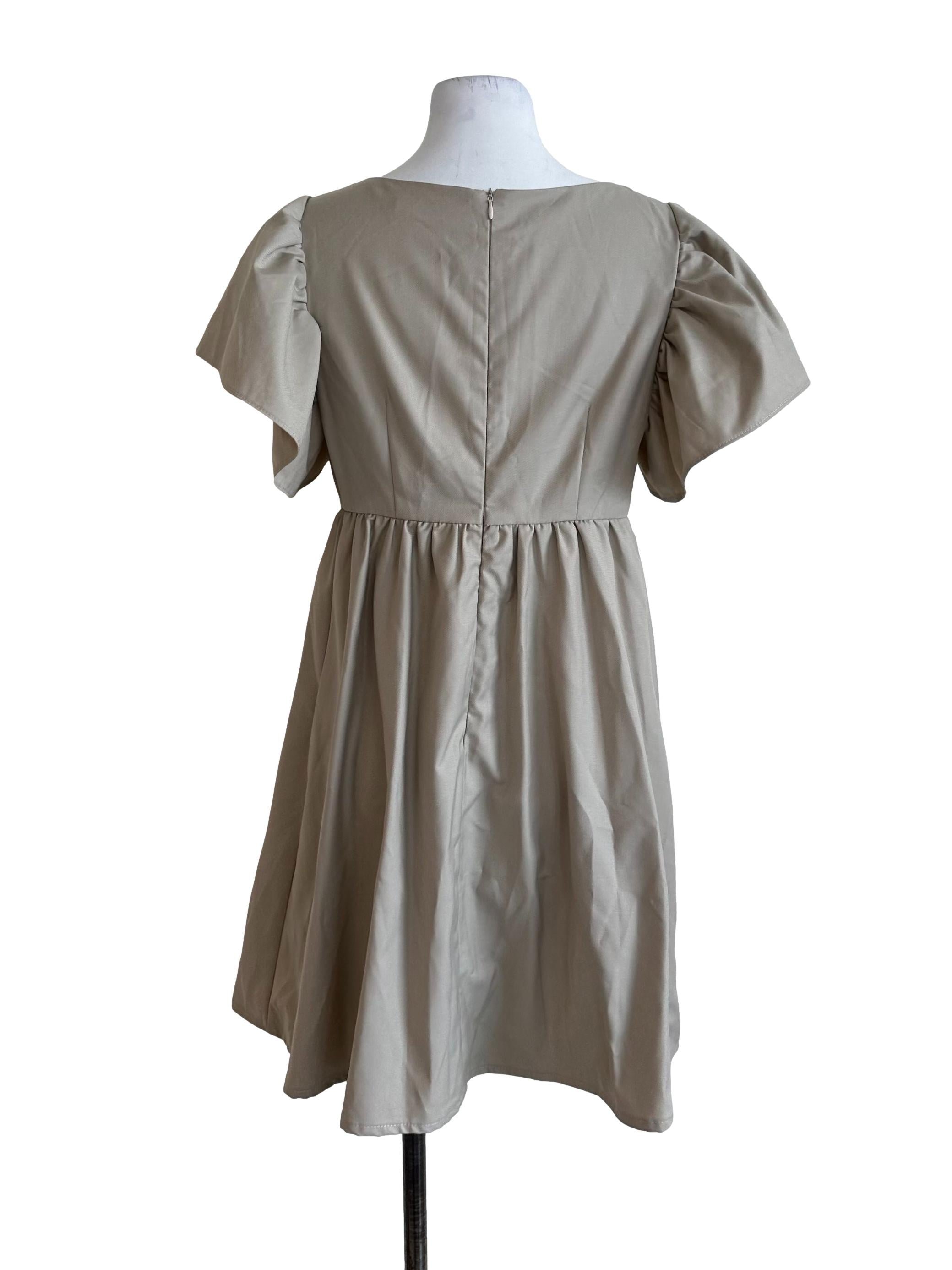 Latte Beige V Neck A Line Dress
