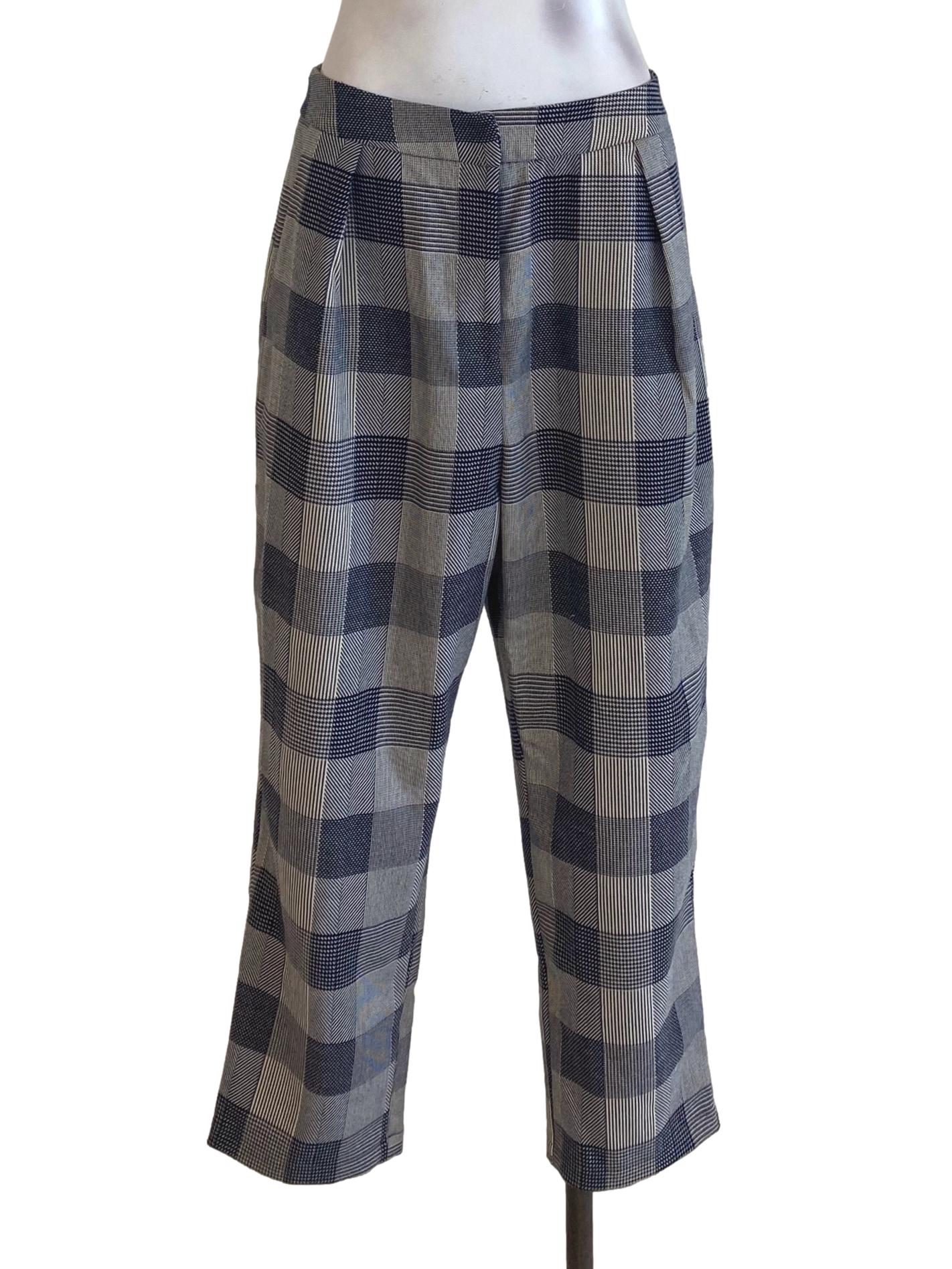 Navy Blue Beige Gingham Pants LB