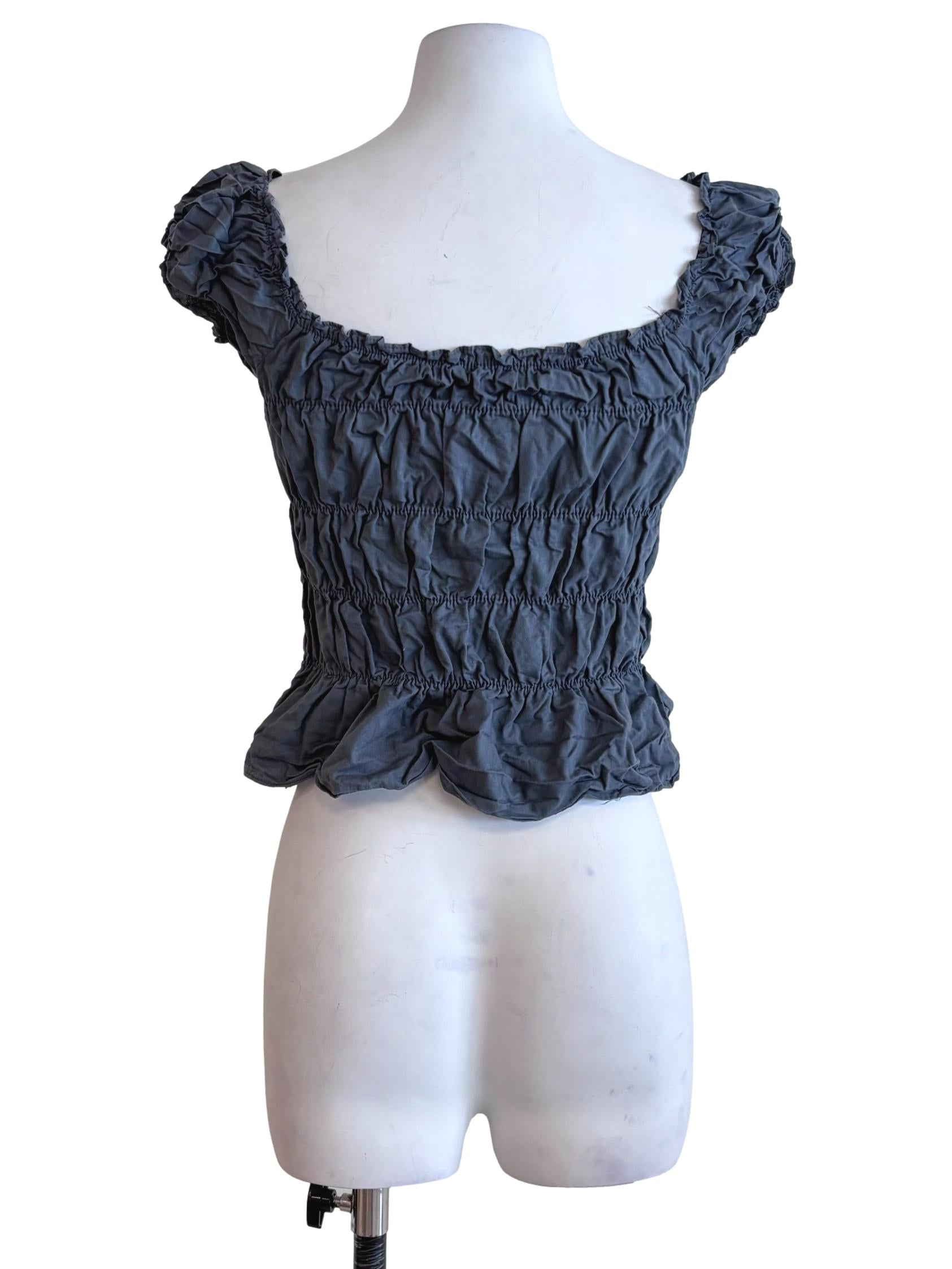 Deep Grey Shirred Tie Front Top