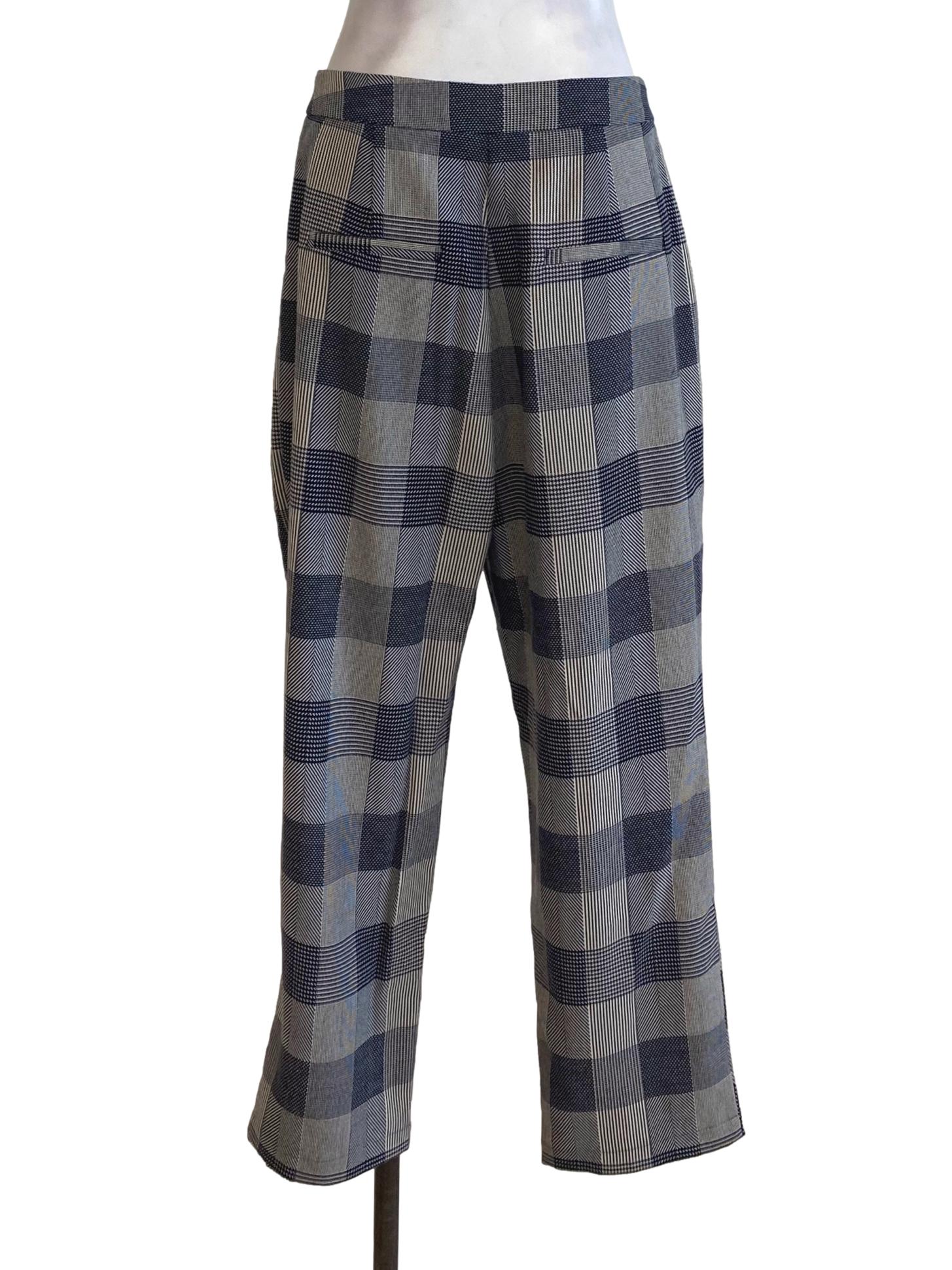 Navy Blue Beige Gingham Pants LB