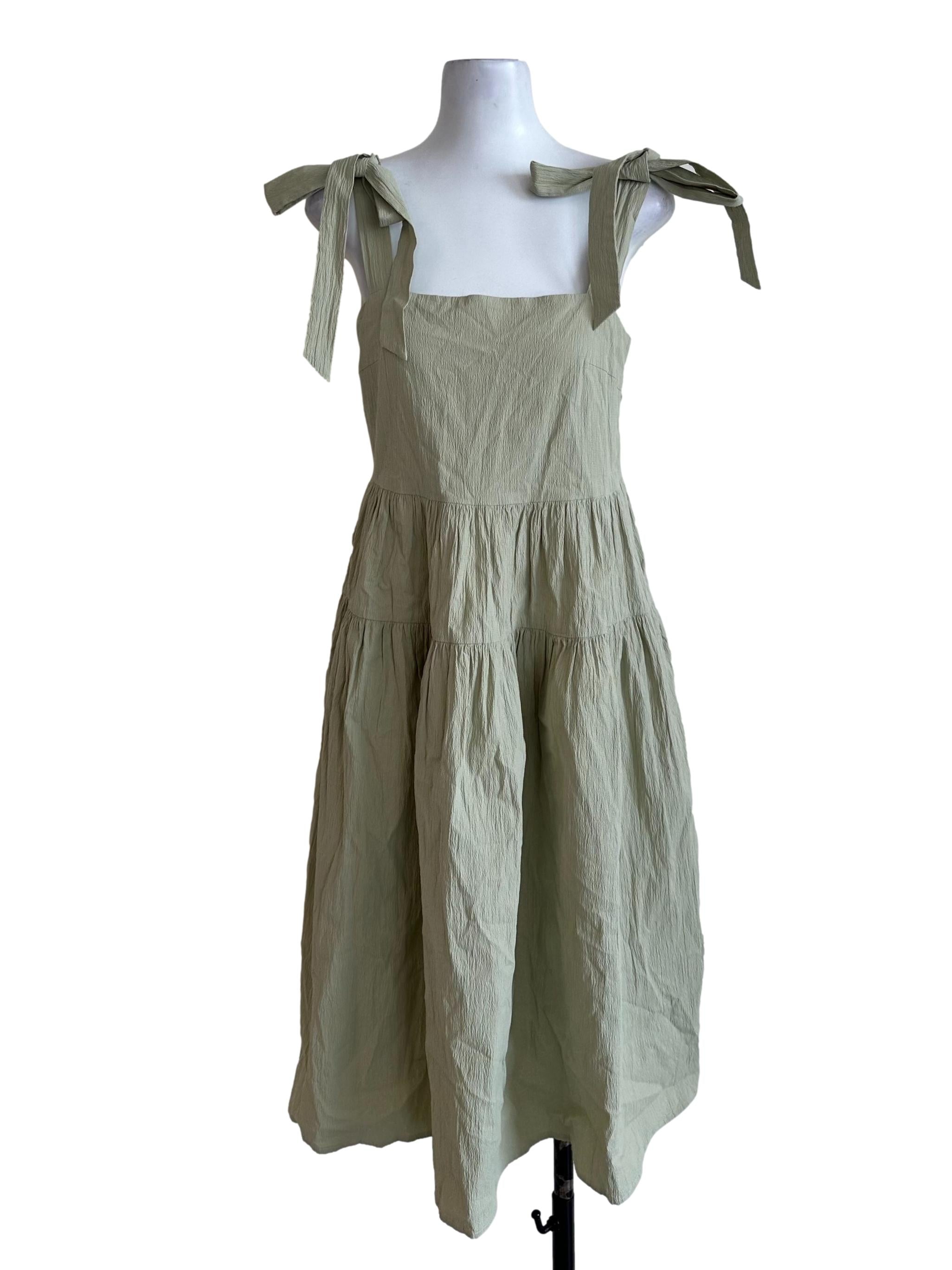Sage Green Textured Tiered Dress