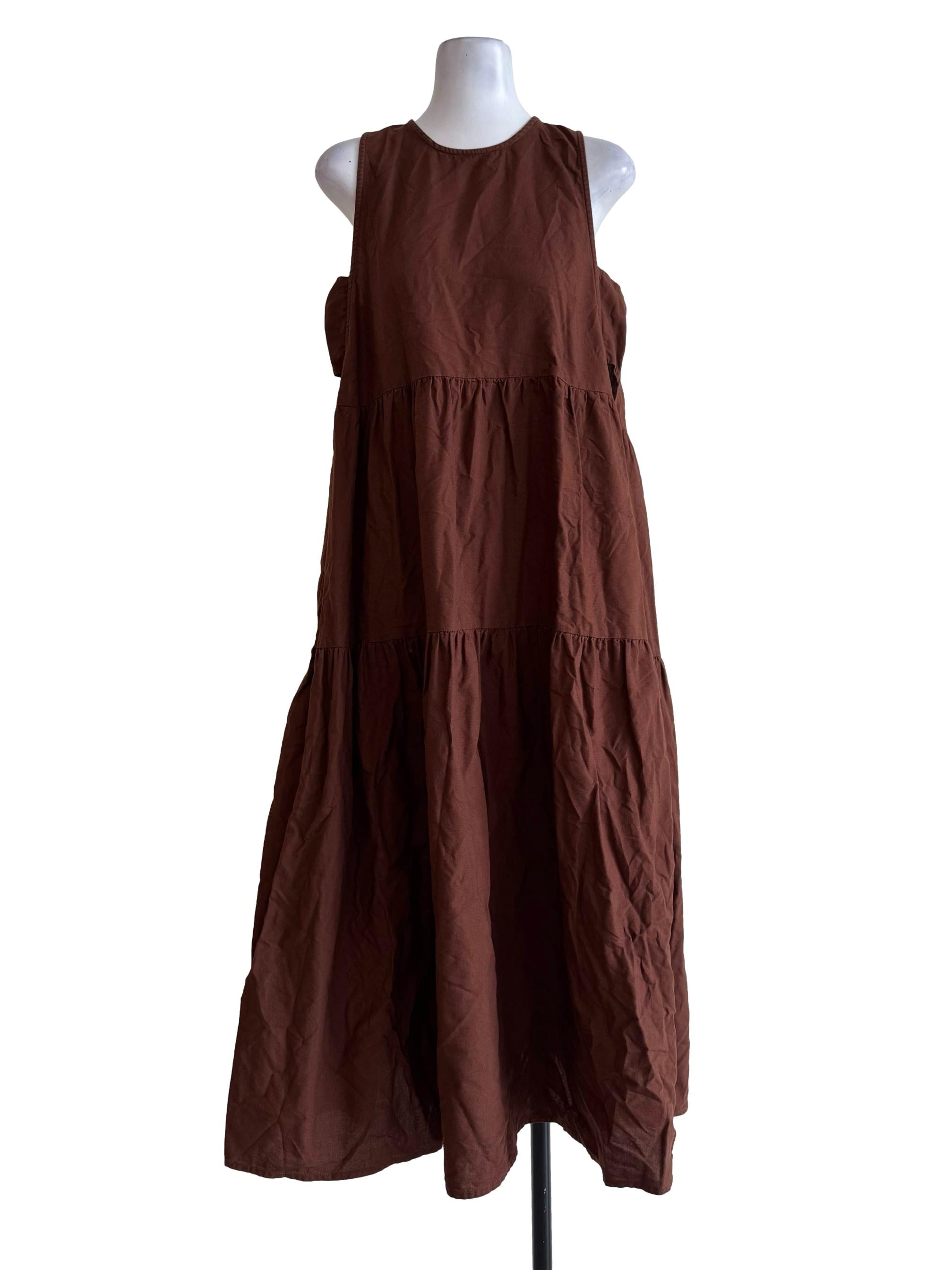 Chocolate Round Neck A-Line Dress
