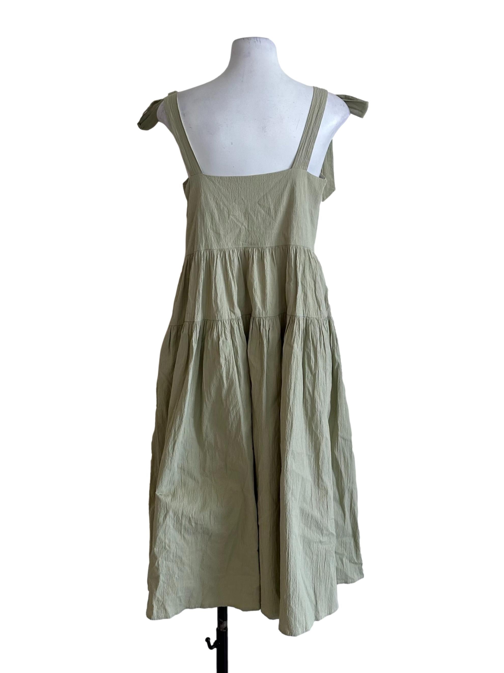 Sage Green Textured Tiered Dress