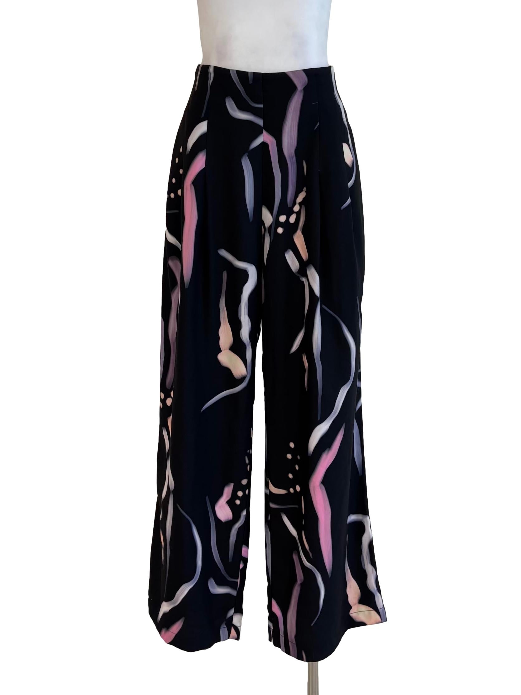 Ink Black Colourful Streaks Straight Pants