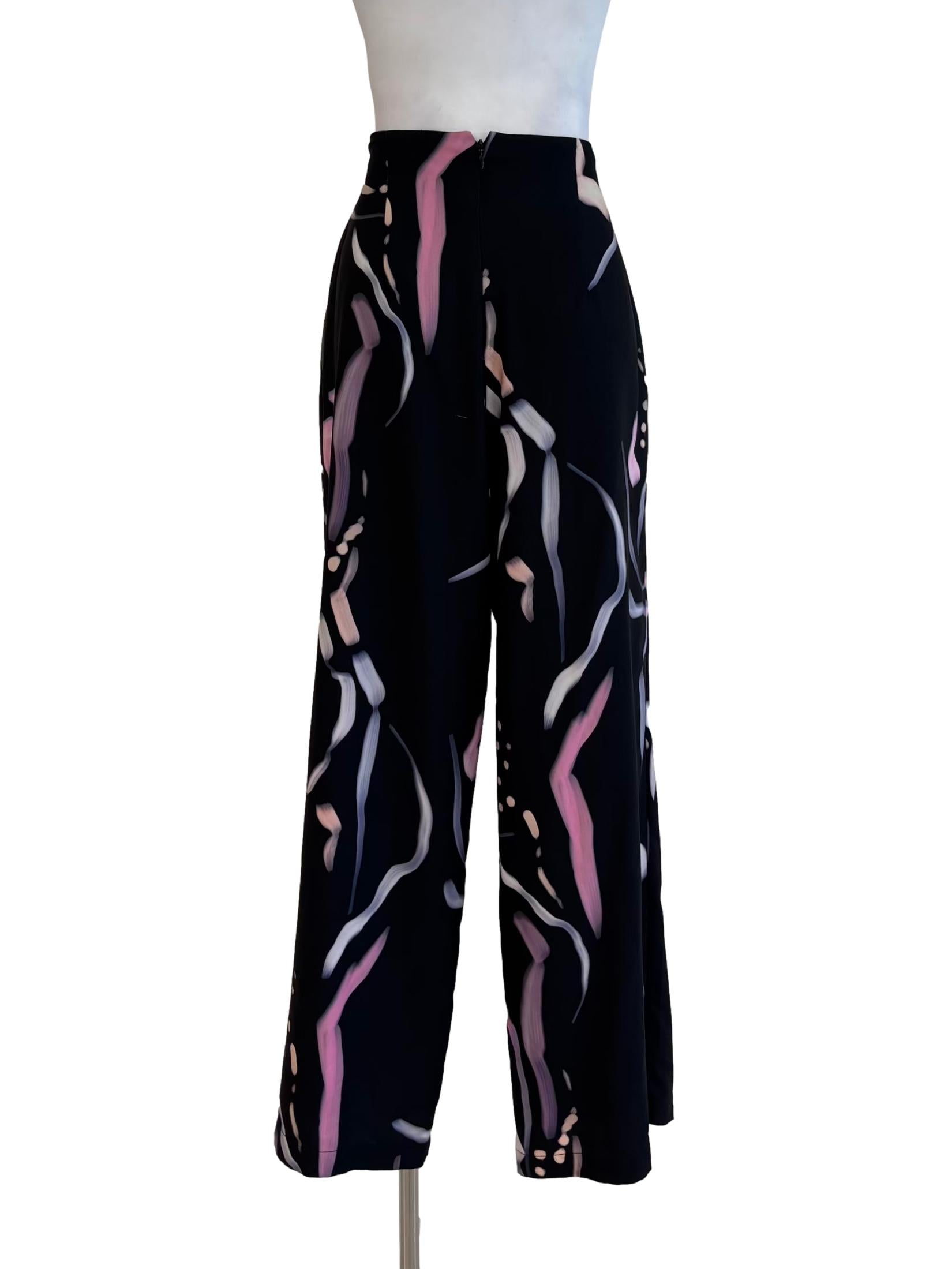 Ink Black Colourful Streaks Straight Pants