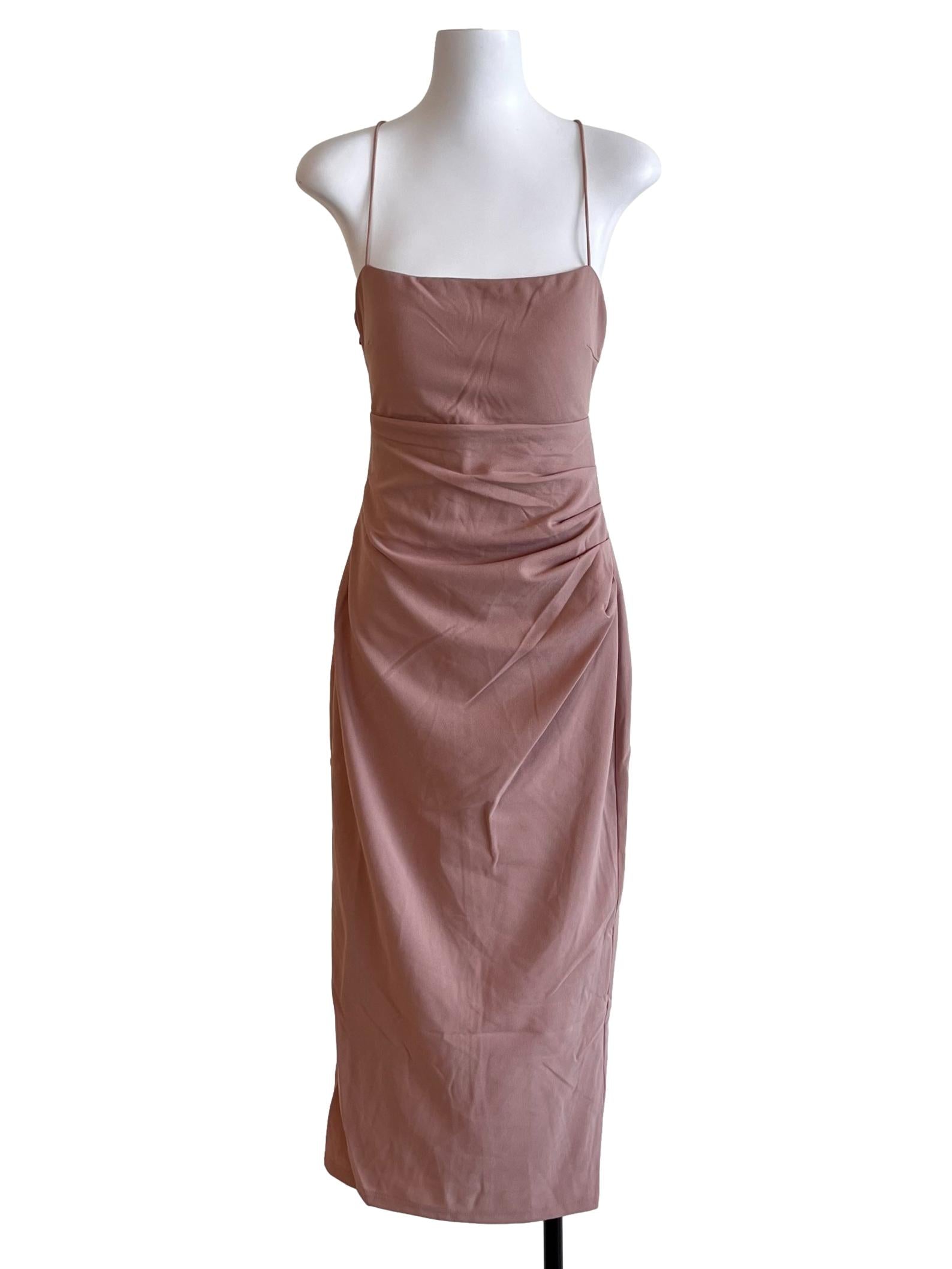 Salmon Pink Slip Midi Dress