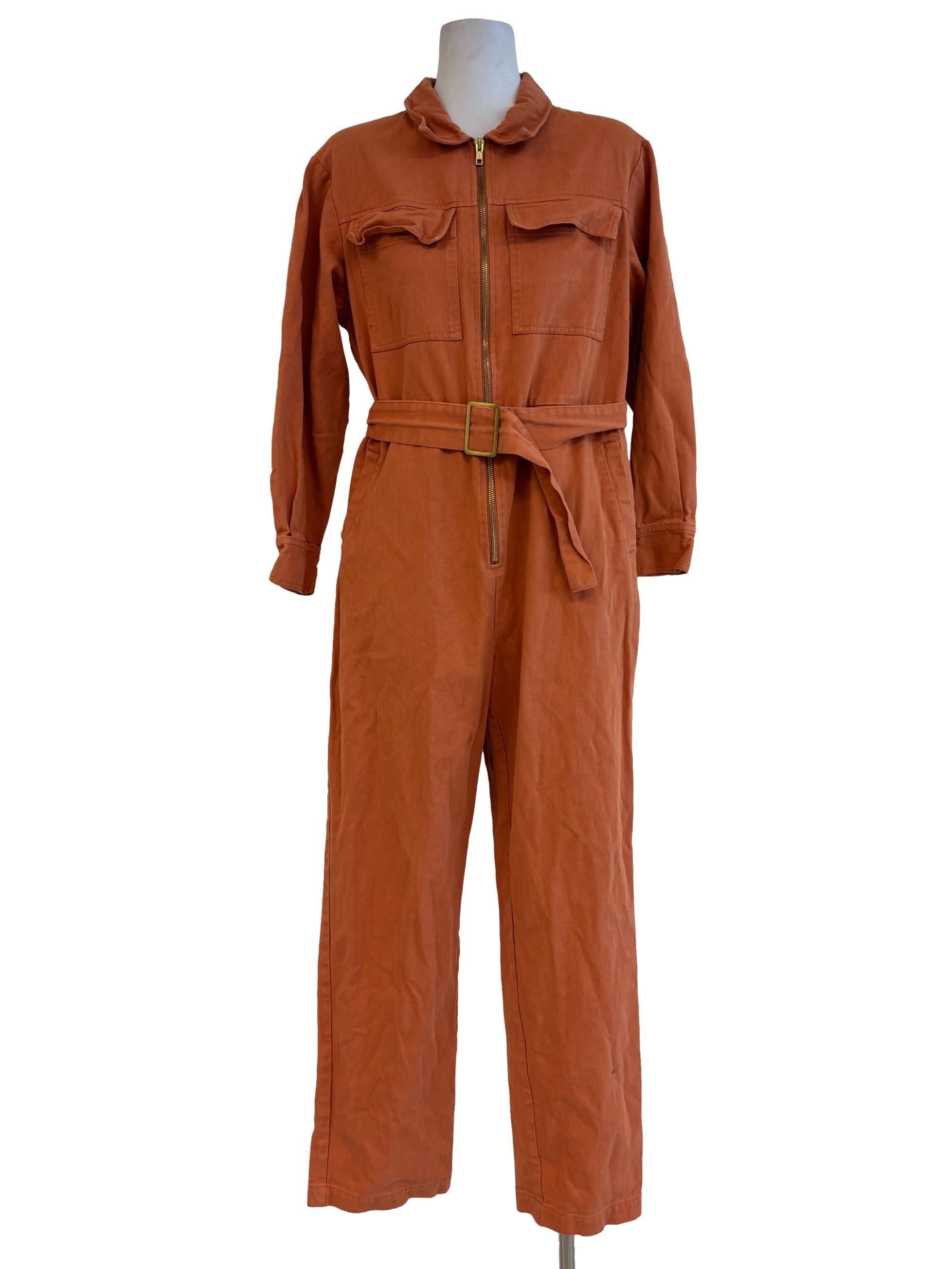 Pumpkin Orange Long Sleeve Utility Jumpsuit