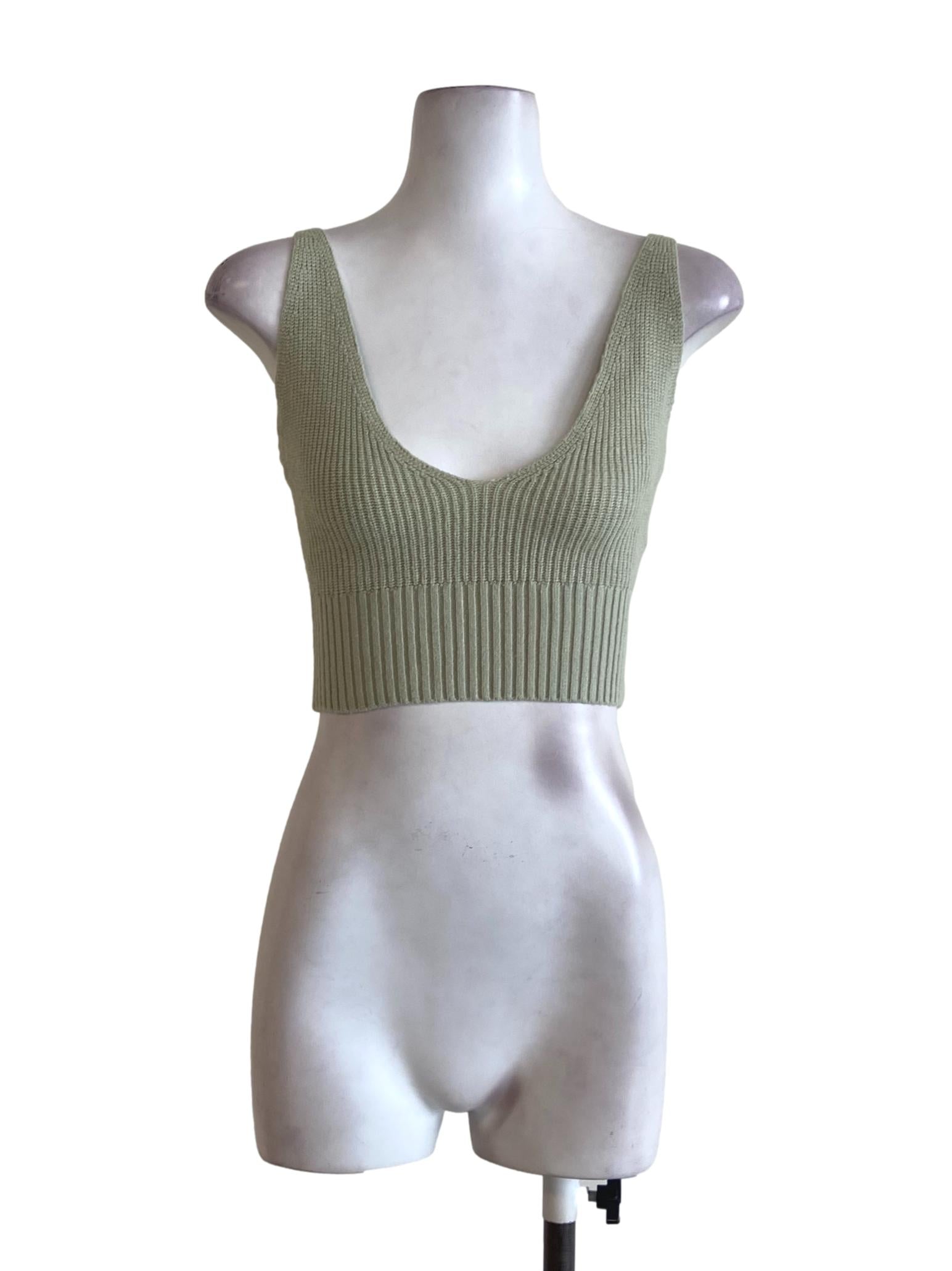 Olive Green Sleeveless Stretchable Crop Top YHF