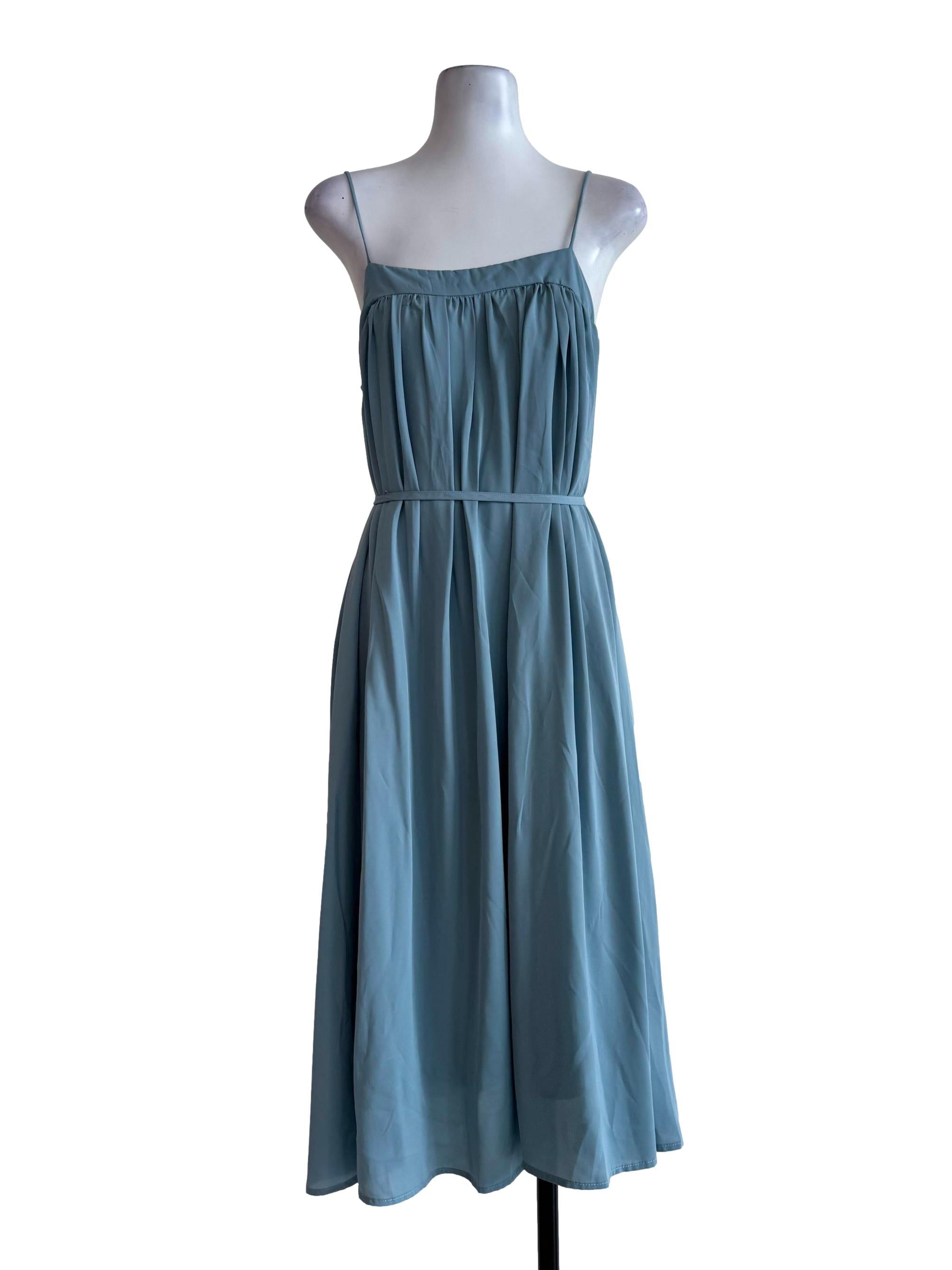 Sky Blue Spaghetti Strap A-Line Dress