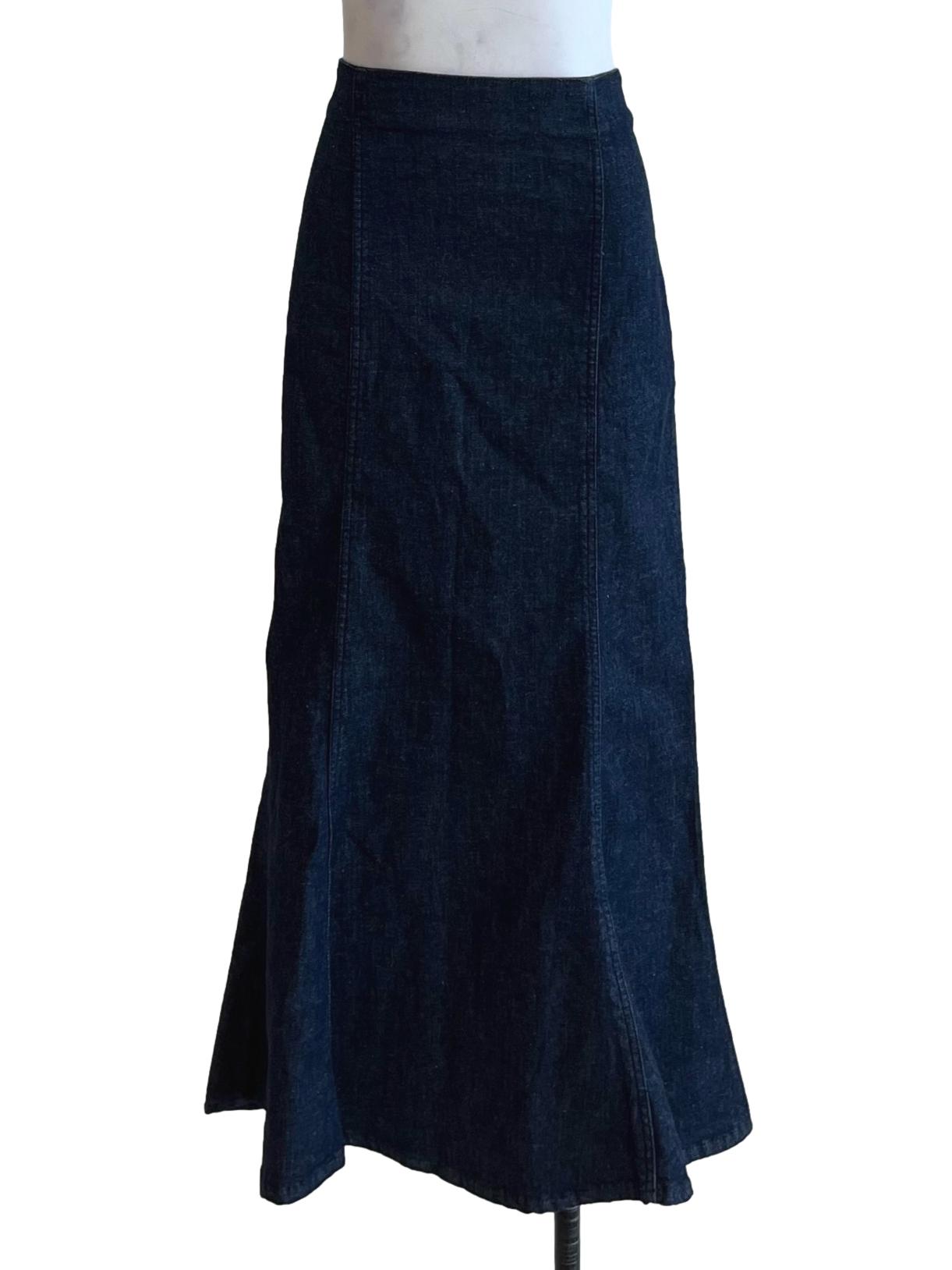 Navy Blue Denim A-Line Skirt