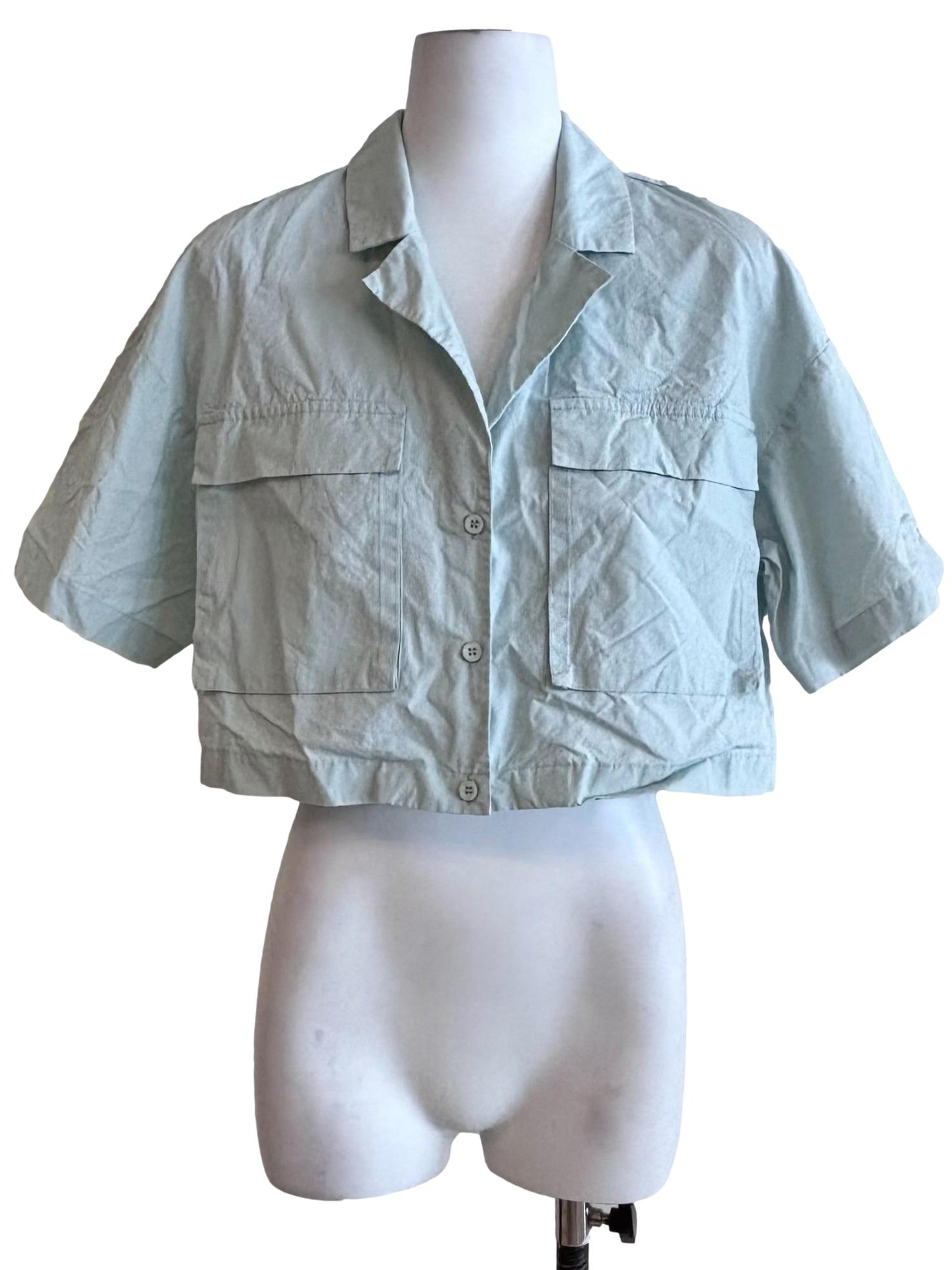 Mint Blue Cropped Boxy Shirt
