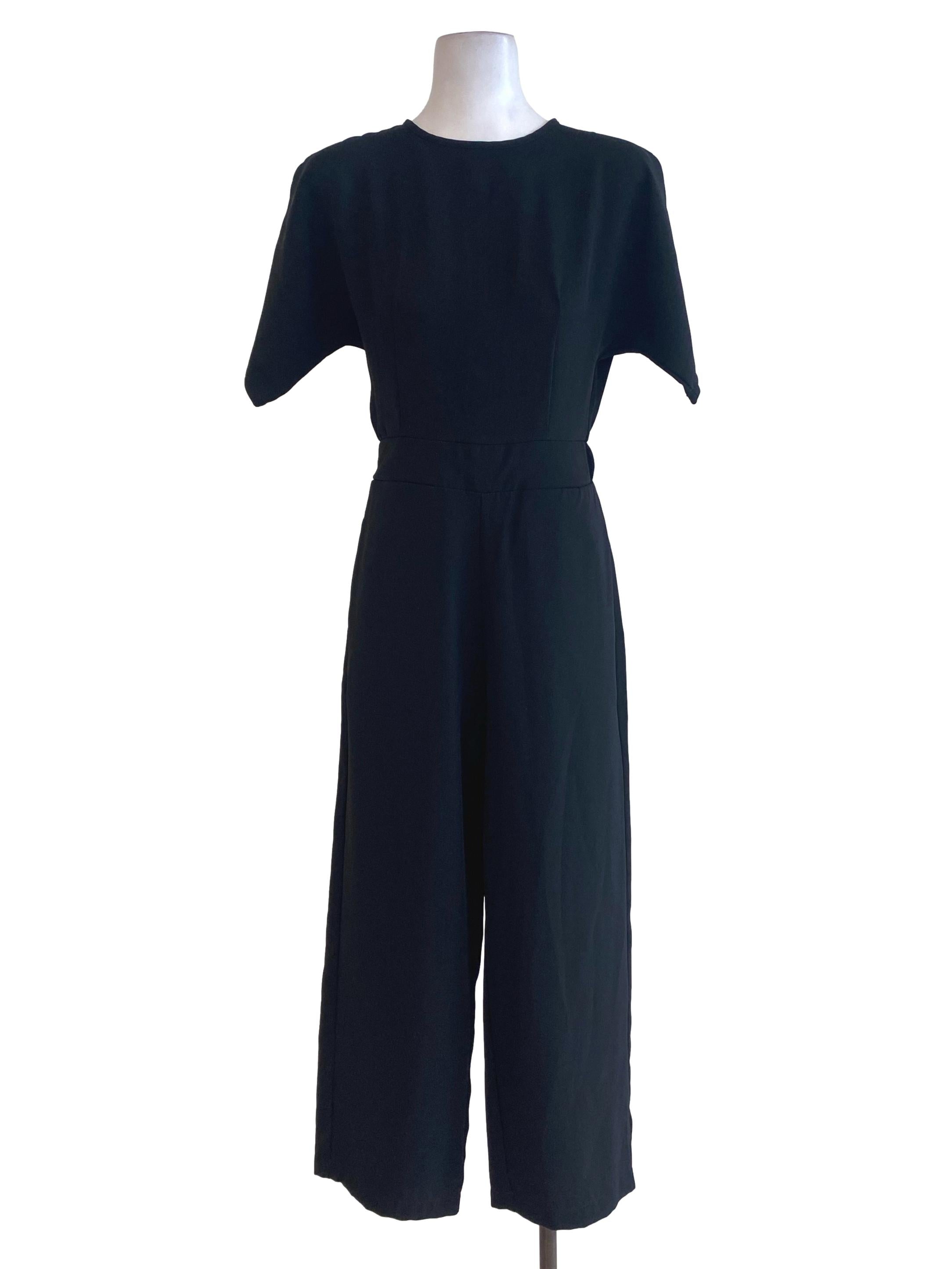 Black Three Quarter Sleeve Jumpsuits TEM